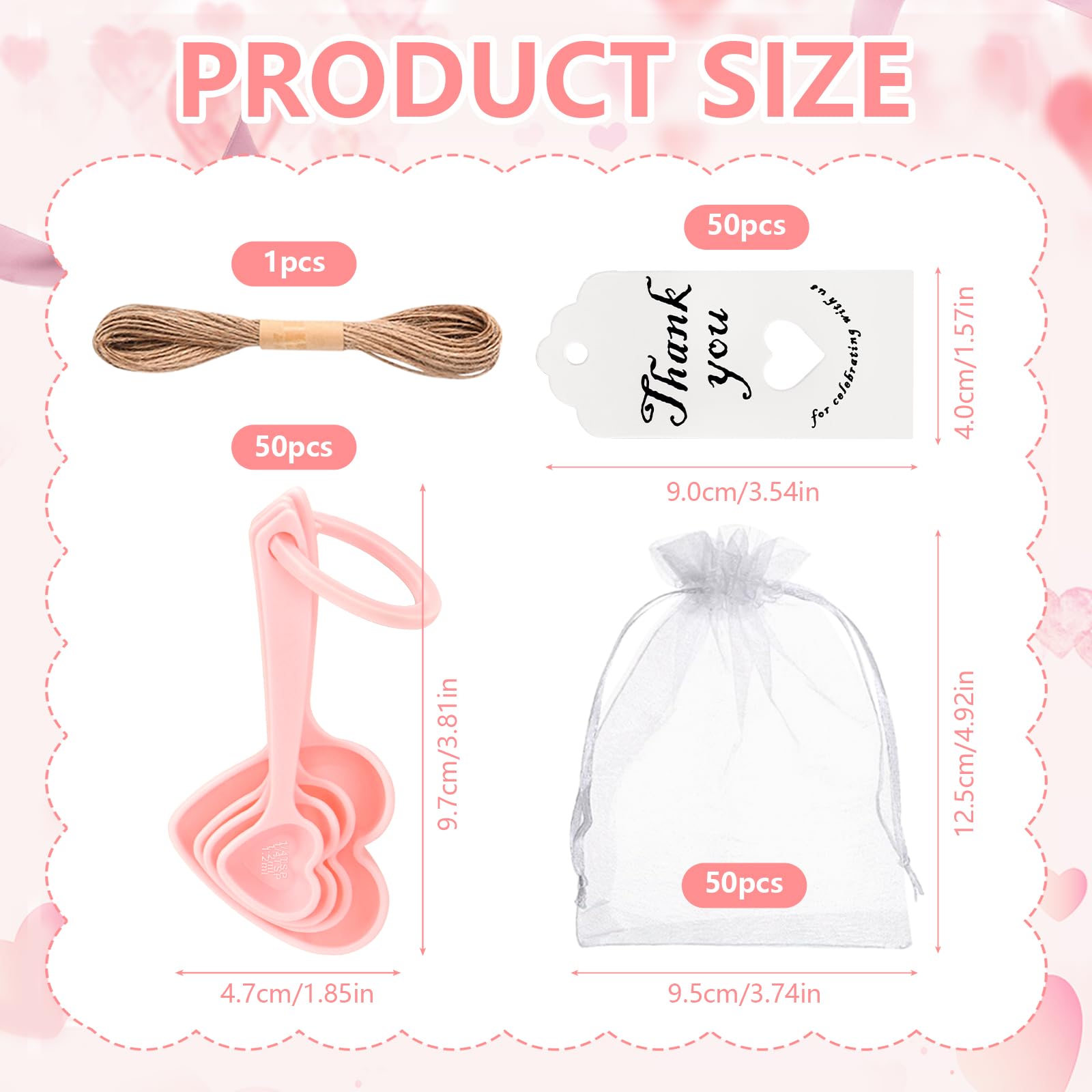 50PCS Heart Shaped Measuring Spoons Plastic Measuring Spoons Party Favors for Bridal Shower Wedding Anniversary Baby Shower Decoration Gifts Individual Souvenirs