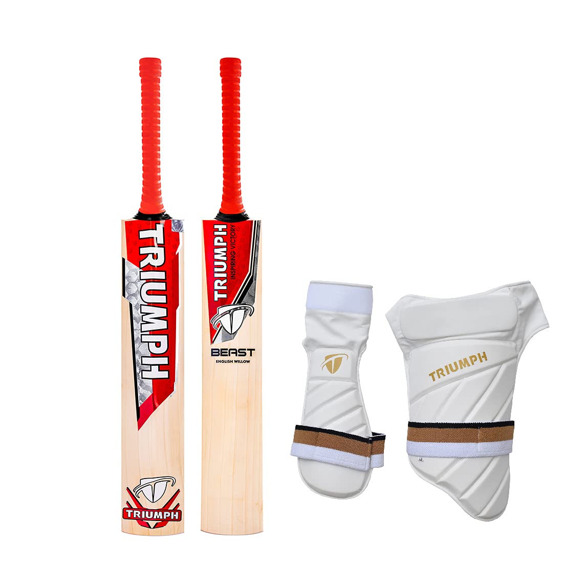 Triumph Beast English Willow Cricket Bat Mens With Crown Thigh Pad Combo Luvlon Quilted L/H-image-25