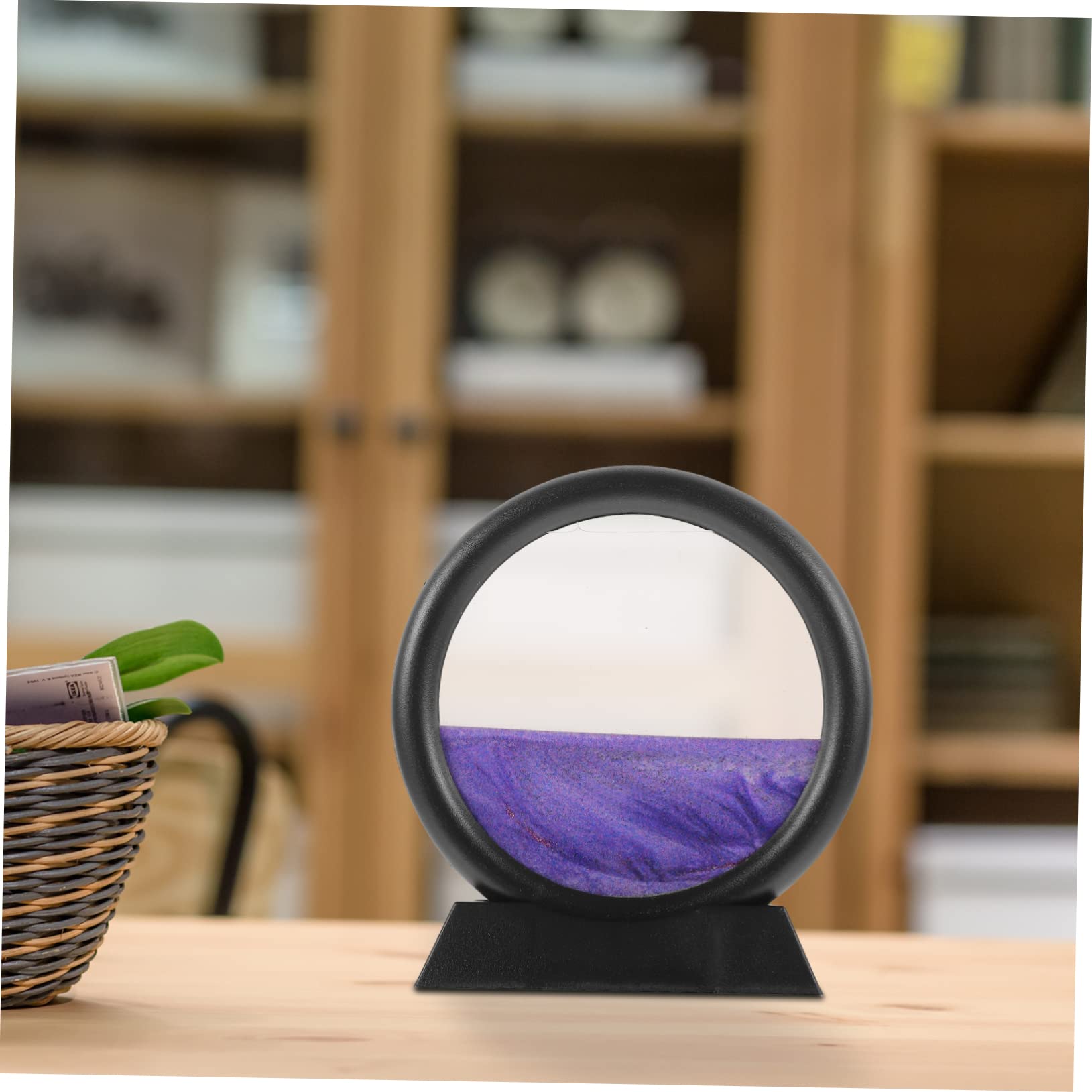 MOLUCKFU Sand Painting Hourglass Creative Quicksand Art Decor for Home Office 5 Inch Black Frame Purple Quick Sand Painting Ornament