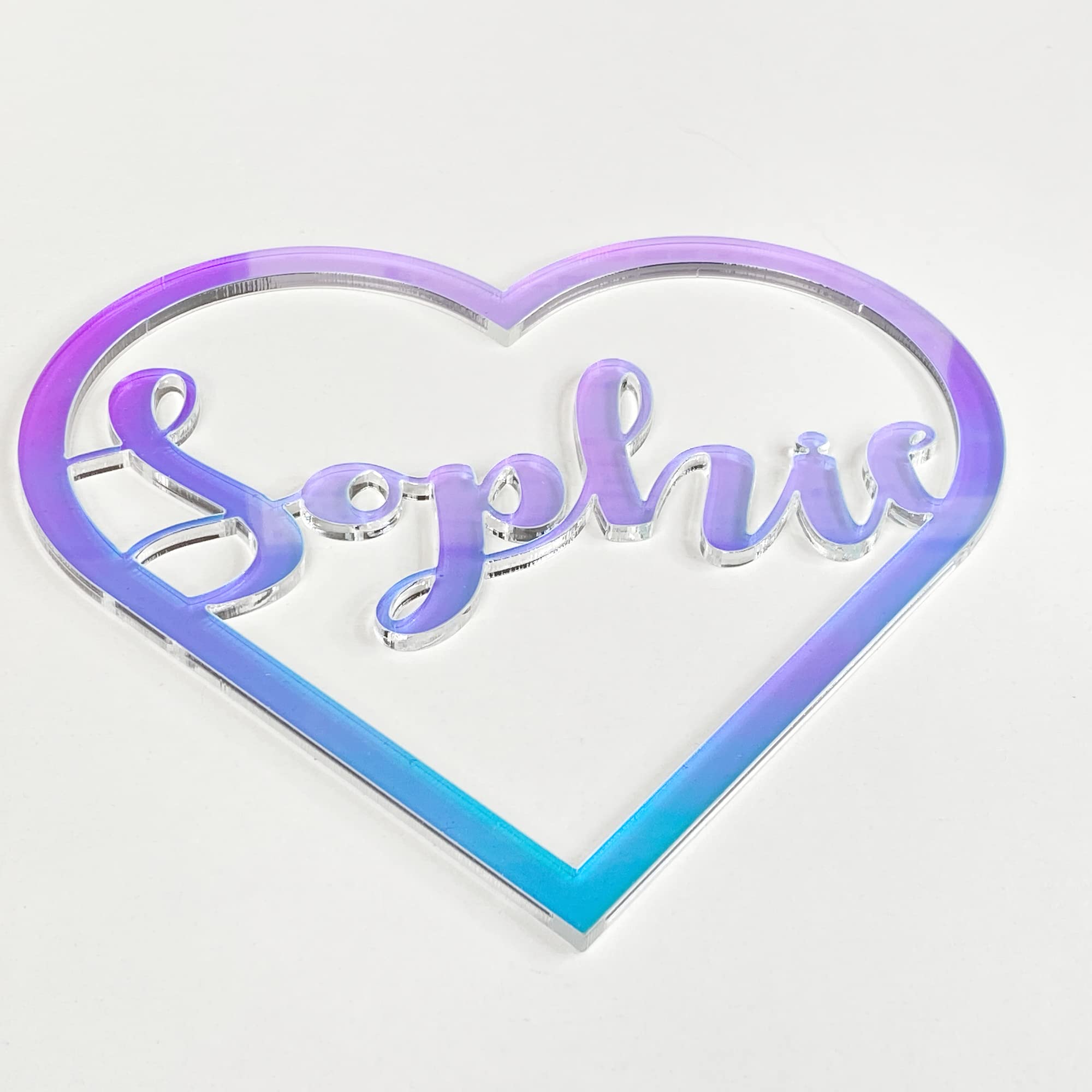 Personalised Any Name Text Wooden Colour Hoop Acrylic Mirror Floral Wedding Wreath Hanging Door Sign Wall Decoration Plaque Heart (Iridescent Acrylic, 10)