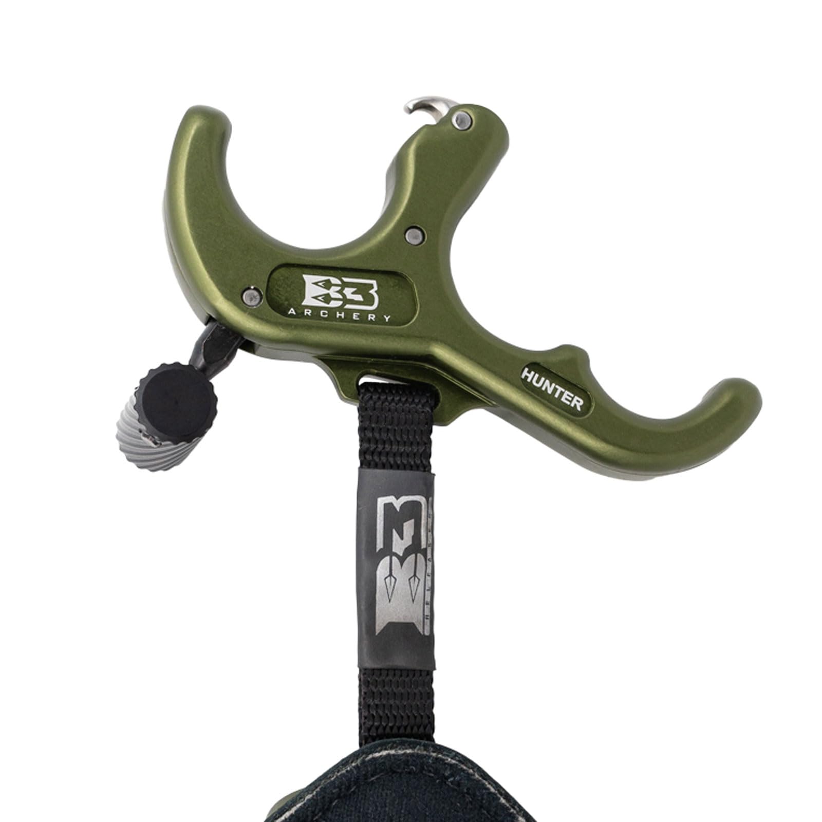 B3 Archery Exit Hunter Archery Compound Bow Hunting Equipment 3-Finger Stainless Steel Easy Attach Lock-and-Load Release Aid with Wrist Strap, OD Green