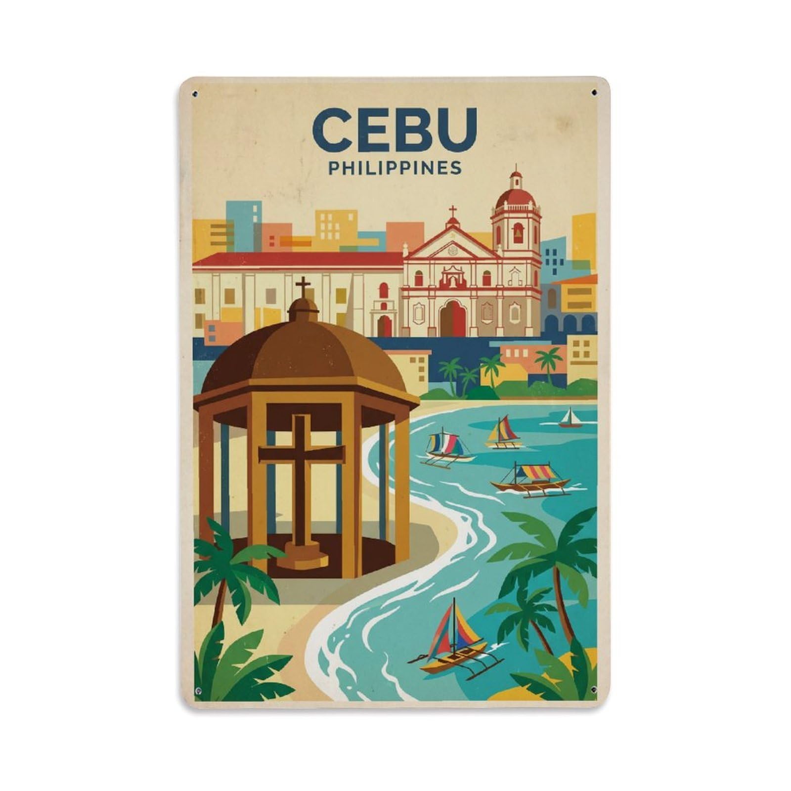 Travel Retro Philippines Cebu Metal Tin Sign Plaque Wall Decor for Cafe, Club Bar, Office, Garden Metal Poster 8x12Inch