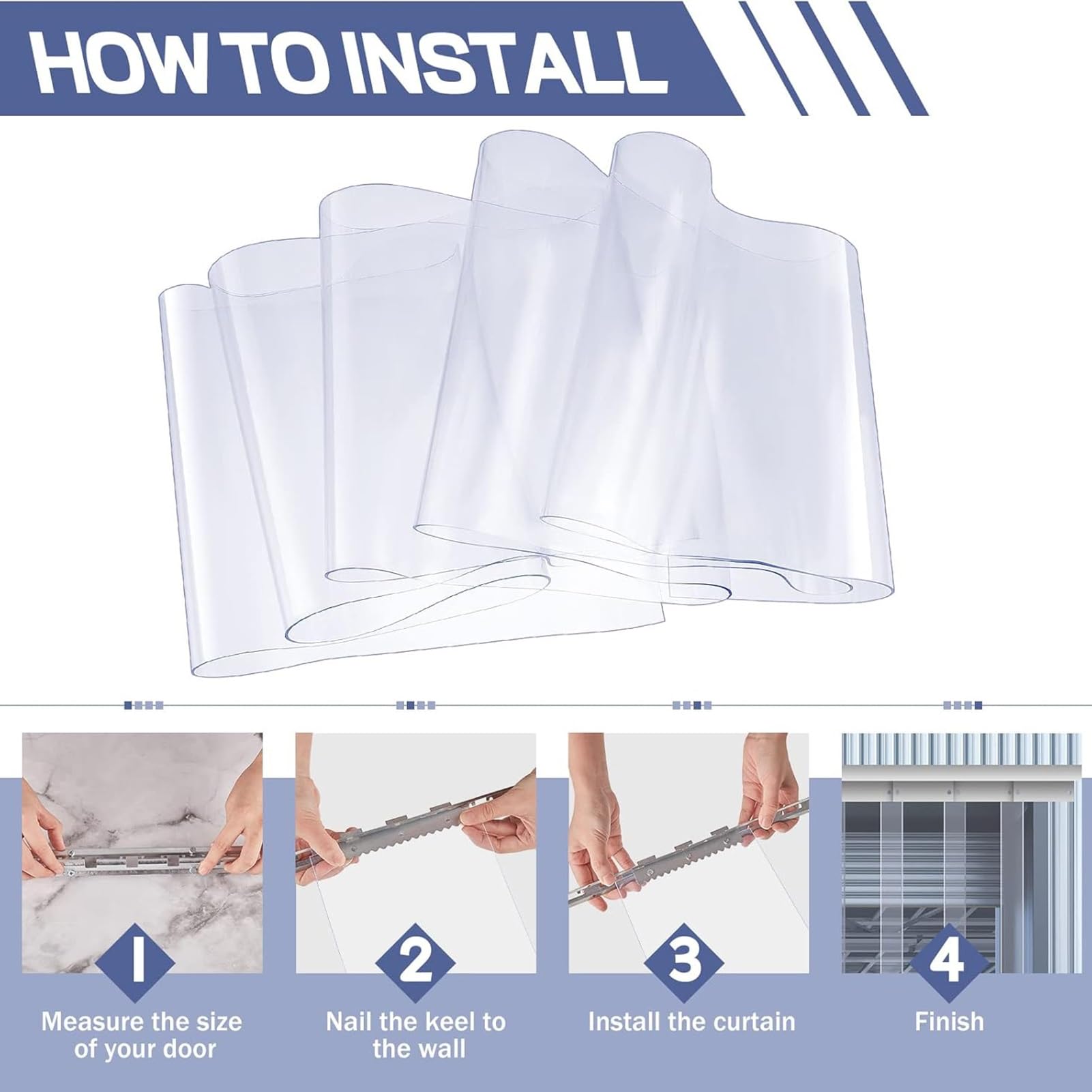 Rideau À Lanières Transparentes en PVC, 1,3mm/0,05" Plastique pour Porte de Chambre Froide, Rideaux Imperméables Isolation Thermique(1.5x3m/4.9x9.8ft)
