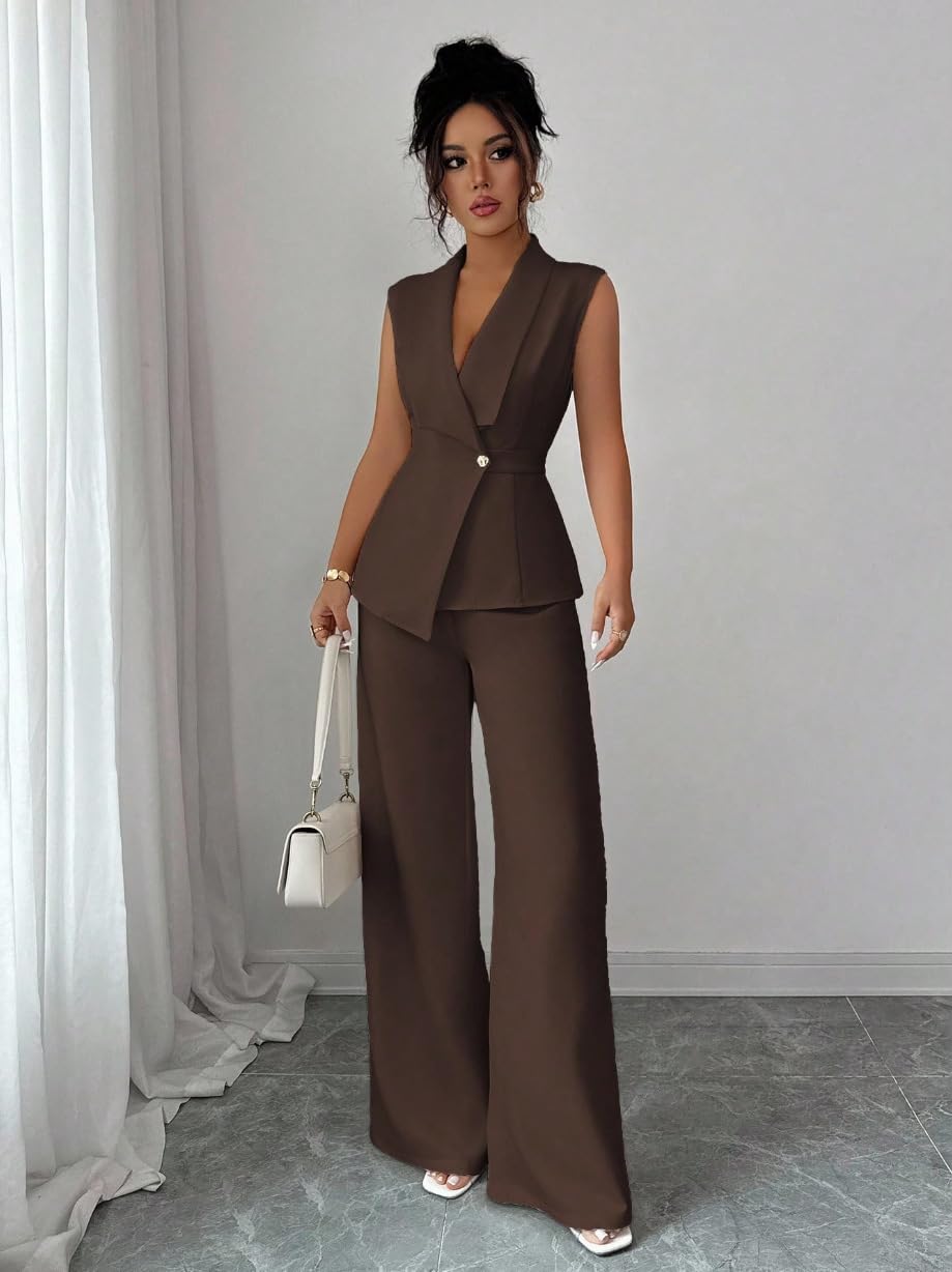 Ensemble Femme Chic Et Elegant Ensemble Deux Pièces Pour Femme Tailleur-Pantalon Deux Pièces Élégant Et Décontracté Idéal Pour Le Travail Ou Le Bureau Parfait Pour Une Invitée À Un Mariage