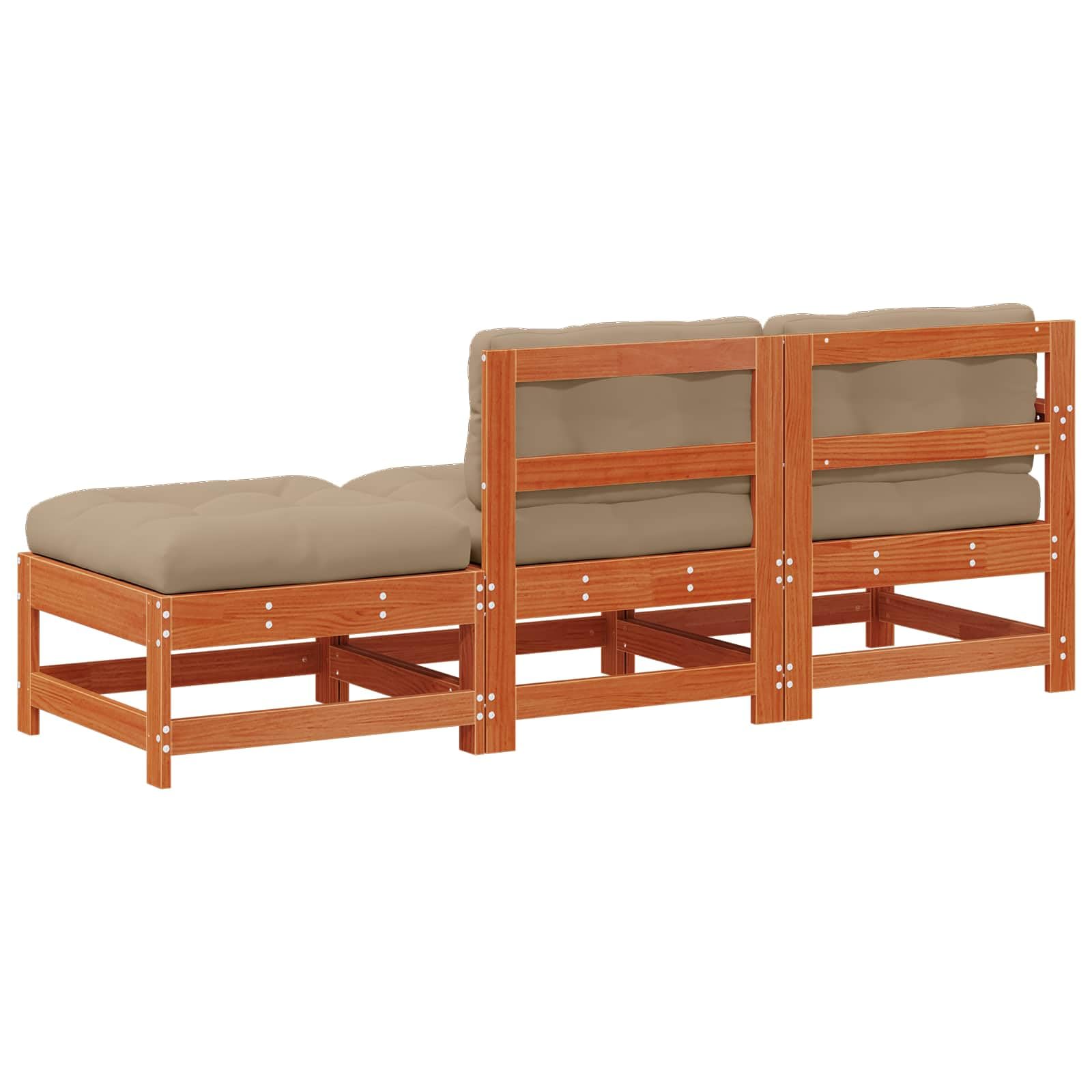 Juego de sofá modular para exteriores de madera maciza de pino en color marrón cera, 190 x 62 x 70,5 cm, con cojín de espuma para un asiento flexible y un diseño moderno