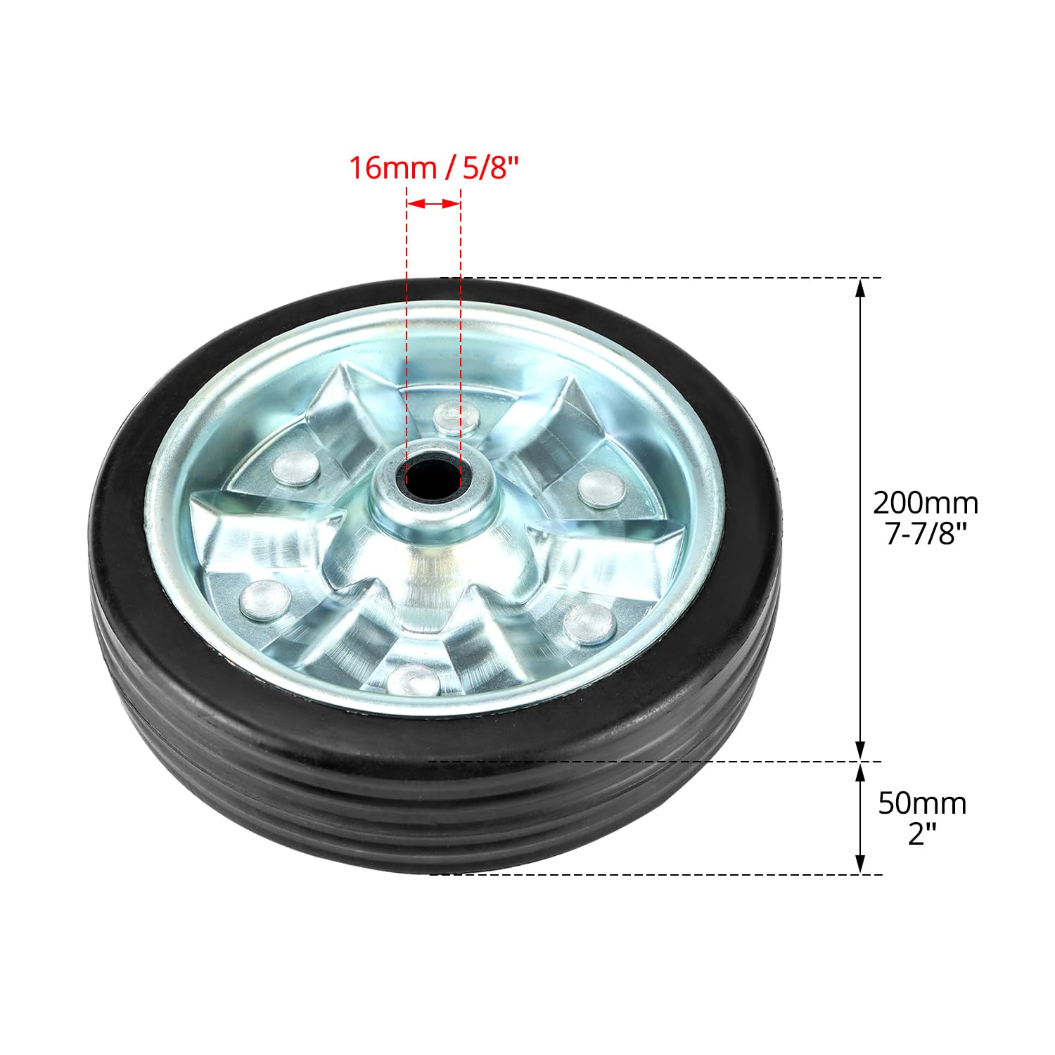 QWORK® Ersatzrad 200x50 mm für Anhänger Stützrad - Erhöhte Tragfähigkeit 680 kg - Vollgummi mit Stahlfelge