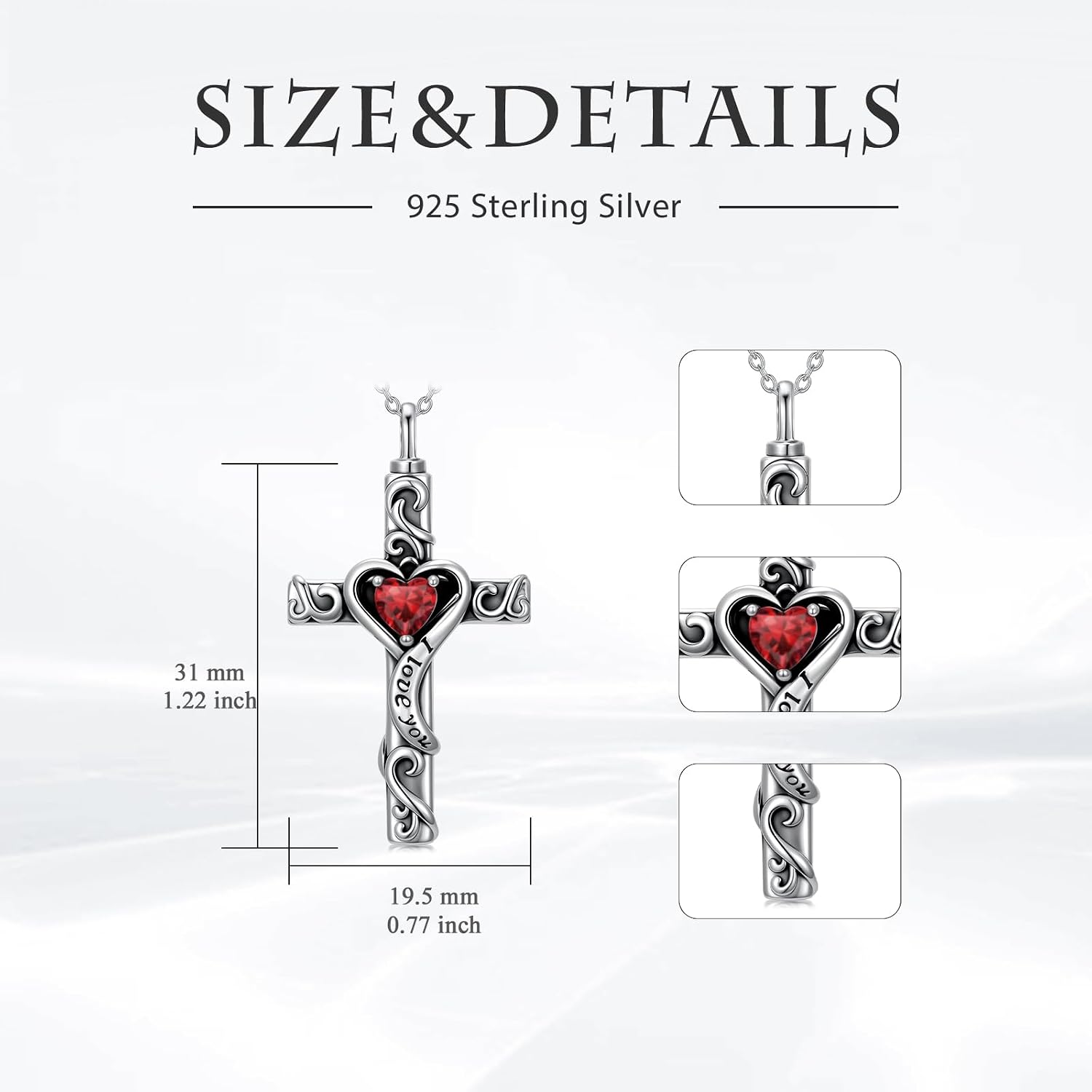 TOUPOP Cross Urn Necklaces for Ashes Birthstone Cremation Jewelry 925 Sterling Silver Cross Memorial Keepsake Jewelry for Women (with Funnel Filler)