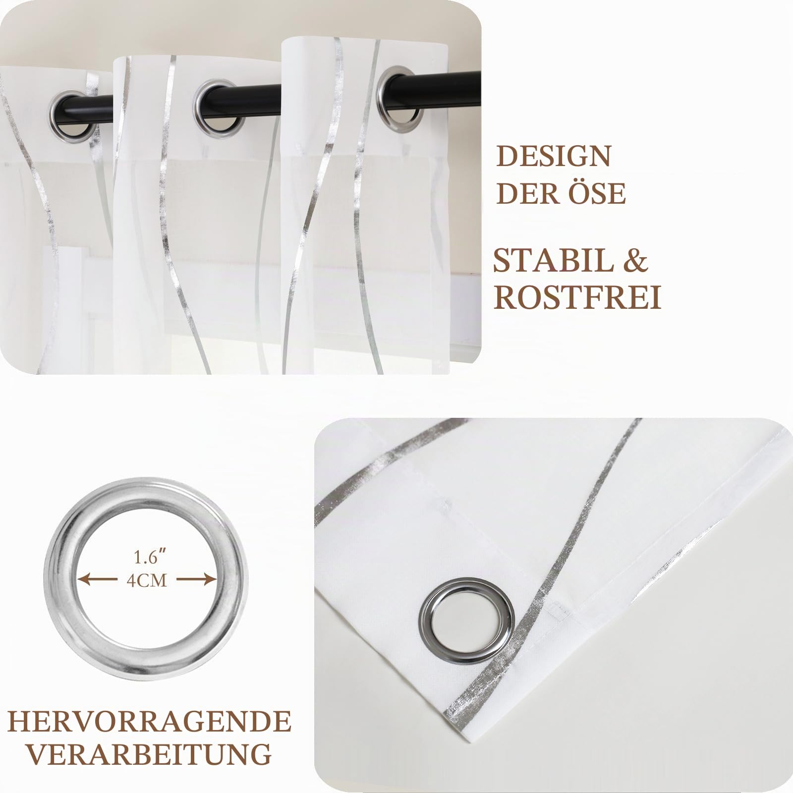 L.Z.E Silber Weiß Gardinen Vorhänge, Transparente Wellenmuster Gardine Vorhang für Wohnzimmer Schlafzimmer Arbeitszimmer, 2er Set Dekogardine Schal mit Ösen, 245 cm Lang (LZE2250E-S245)