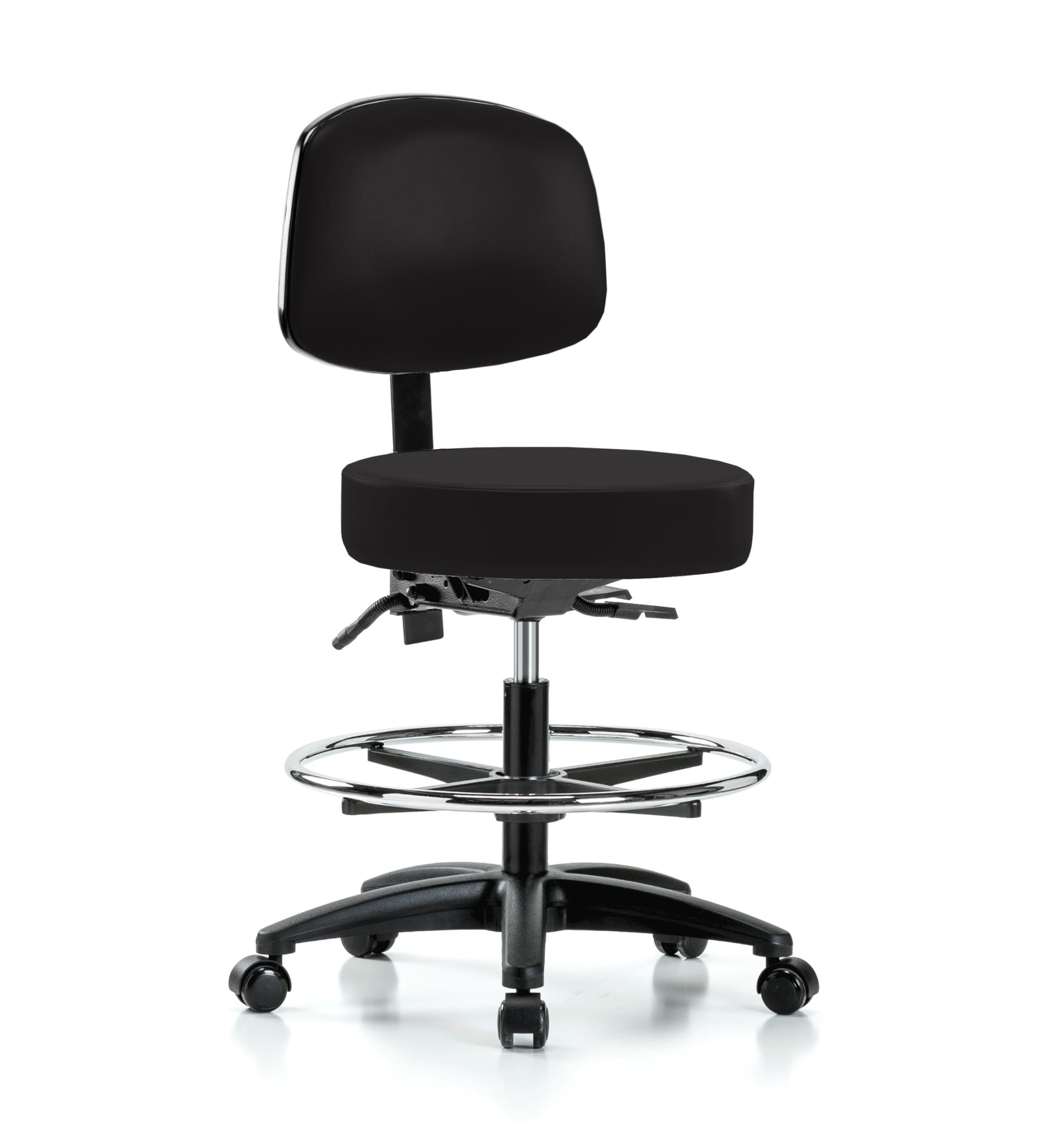 Perch Exam Stool with Foot Ring, Casters, 20.75-28.75", Black Vinyl