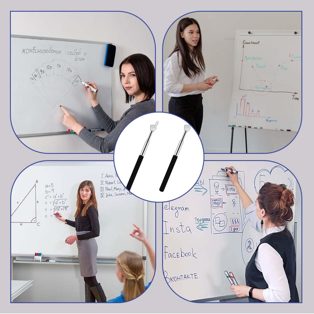 2 Stück Teleskop Zeigestab Edelstahl - Ausziehbarer Lehrer Zeiger Für Unterricht