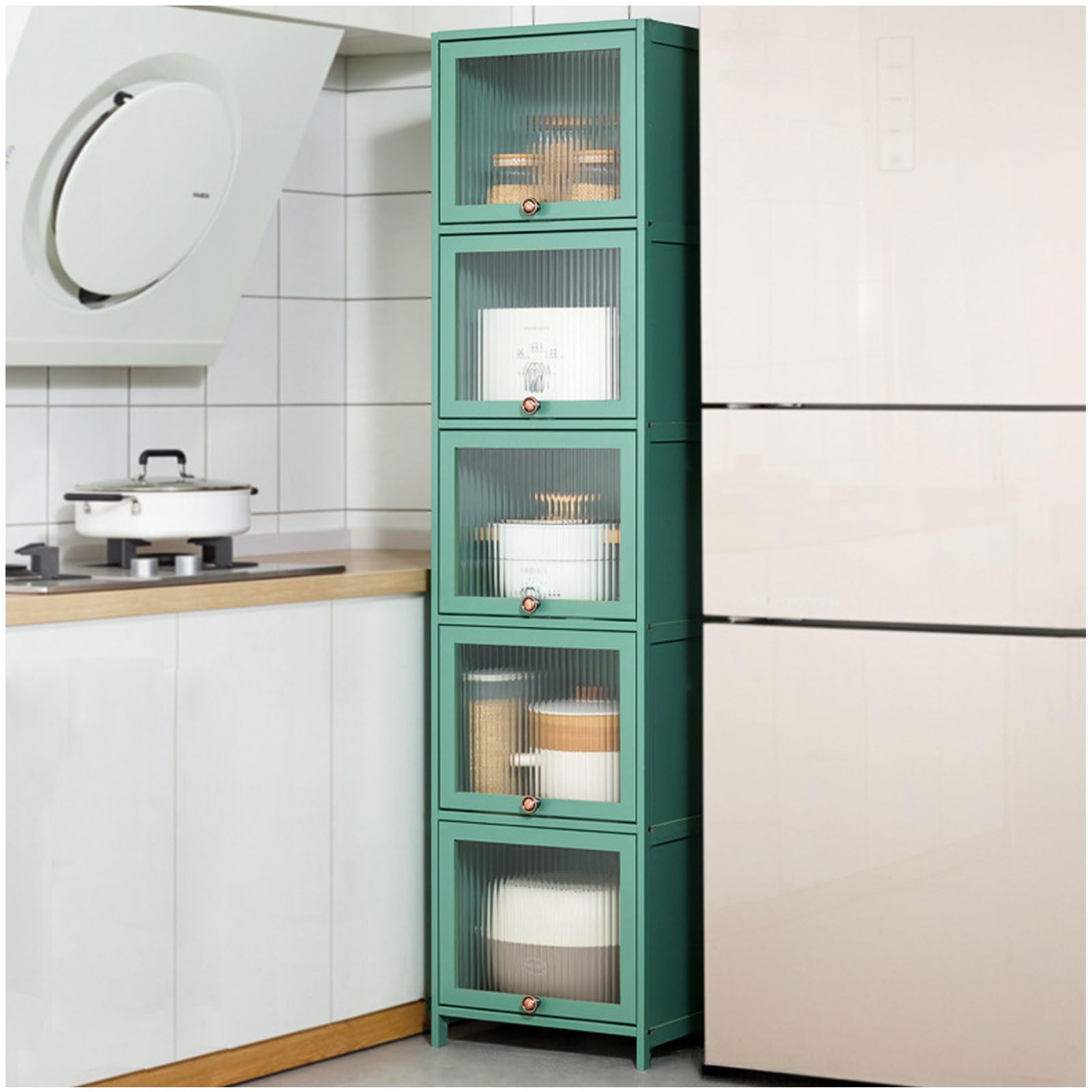 Armadietto portaoggetti alto e stretto a 5 ripiani, in bambù, autoportante, per bagno e cucina, salvaspazio, per piccoli spazi, ecologico, 40 x 17 x 168 cm