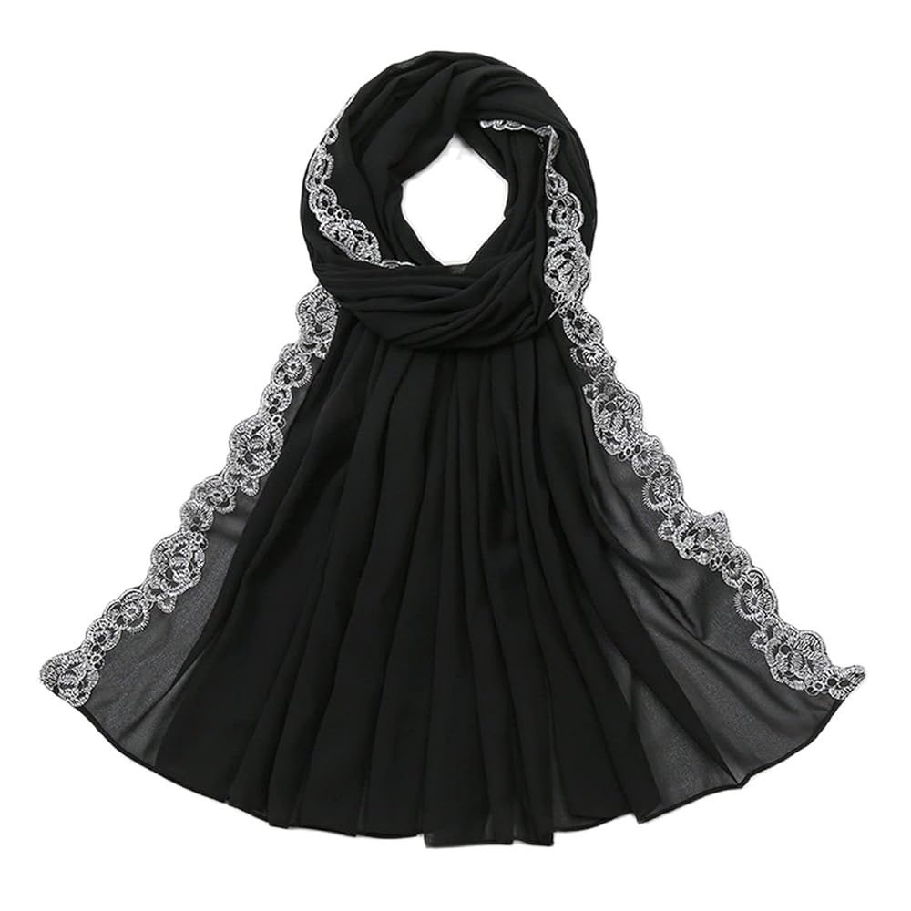 Amazon.com: Yizelli Solid Color Chiffon Lace Trim Scarf