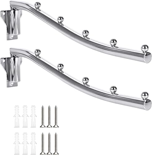 Miniatura 1 de Perchas de pared de acero inoxidable para ropa, plegables, paquete de 2 perchas de pared de metal para almacenamiento de barra de armario con brazo