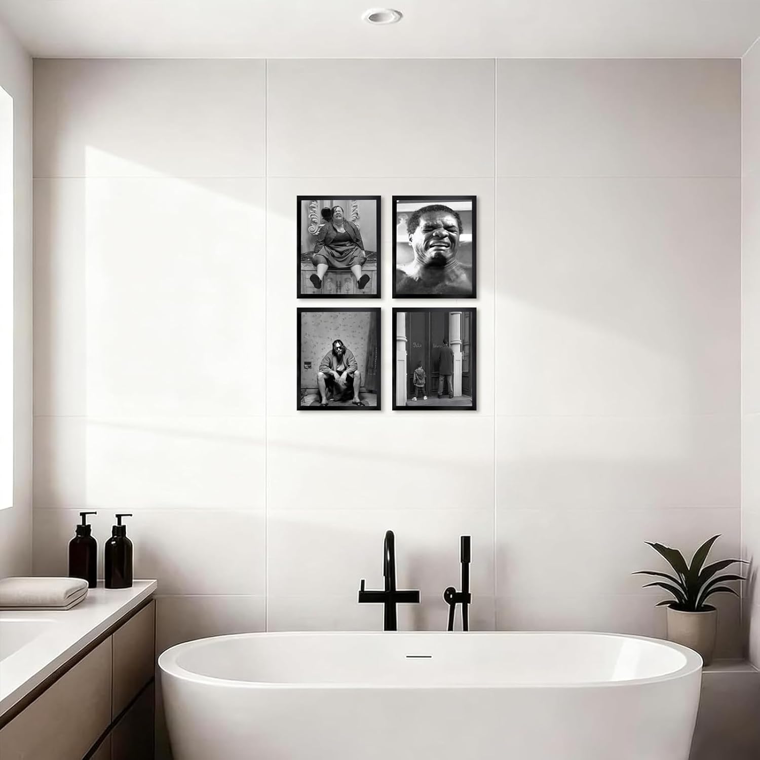 Funny Bathroom Decor Wall Art Set of 4,Black and White Wall Art Bathroom Vintage Humour Wall Decor,Dumb & Dumber Comedy Movie Posters Prints for Toliet Restroom Signs,8x10inch,Framed