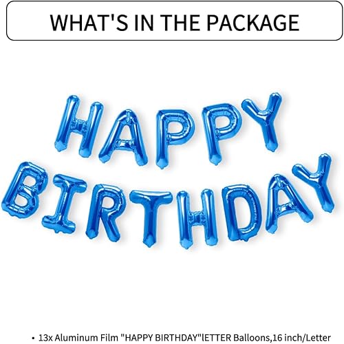 Miniatura 2 de Globo azul de feliz cumpleaños, pancarta de globos de papel de aluminio de 16 pulgadas, decoraciones de cumpleaños reutilizables para niños y adultos