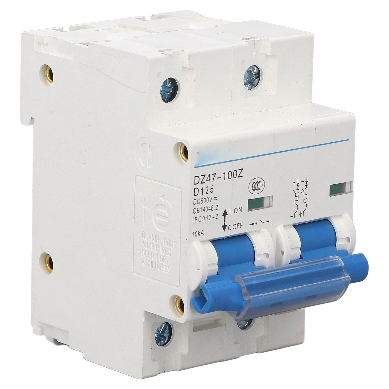 Disyuntor en Miniatura DC 500V 36mm Riel DIN Mini Interruptor de Desconexión de CC 10KA Capacidad de Ruptura para Sistema de Energía Solar Disyuntor de CC (125A)
