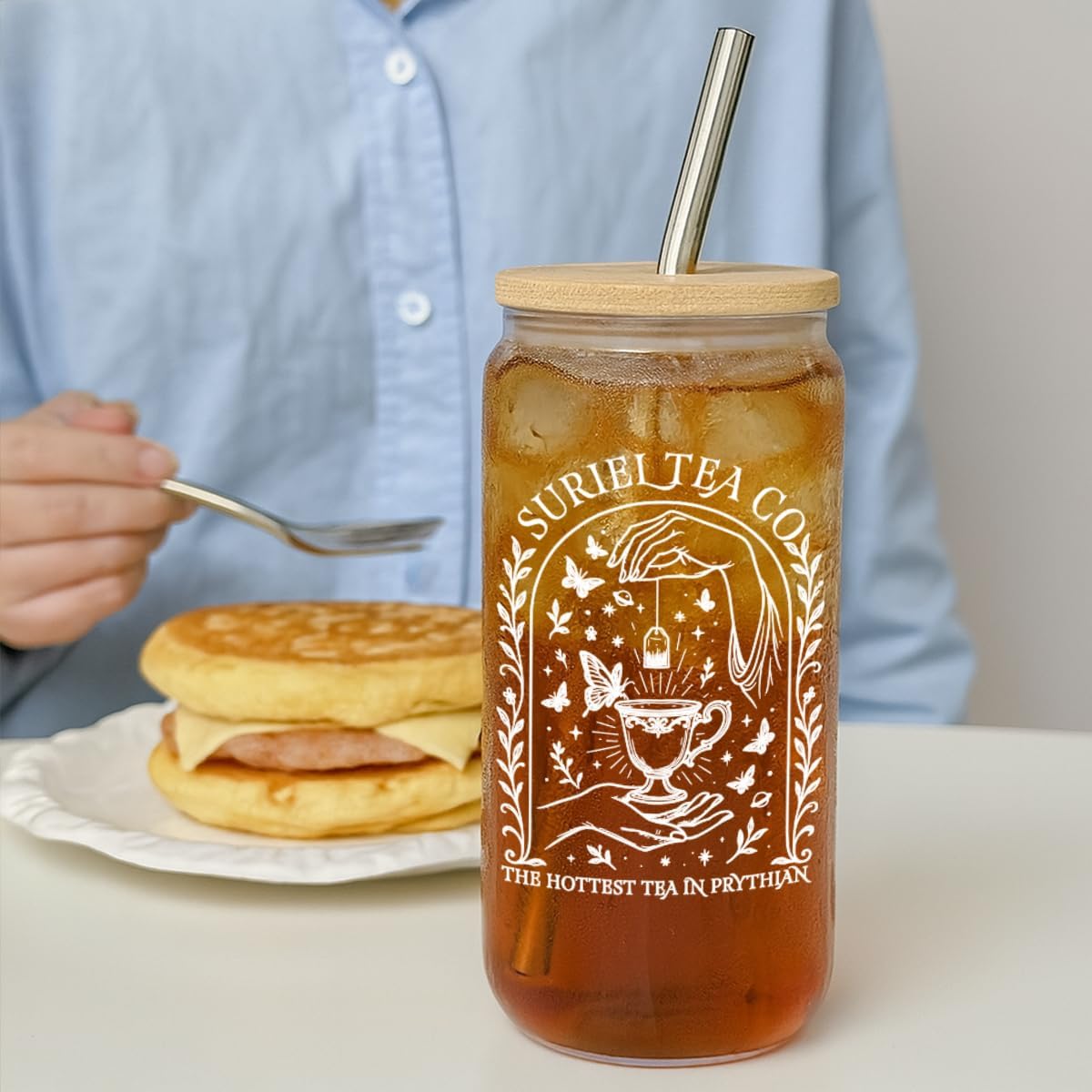 Suriel Tea Co Fantasy Romance Bookish Gifts for Book Lovers Acotar Merch City of Starlight Gifts Drinking Cup with Lids and Straws,Ice Coffee Glass Tumbler,A Court of Thorns and Roses Merch-28 - Image 5