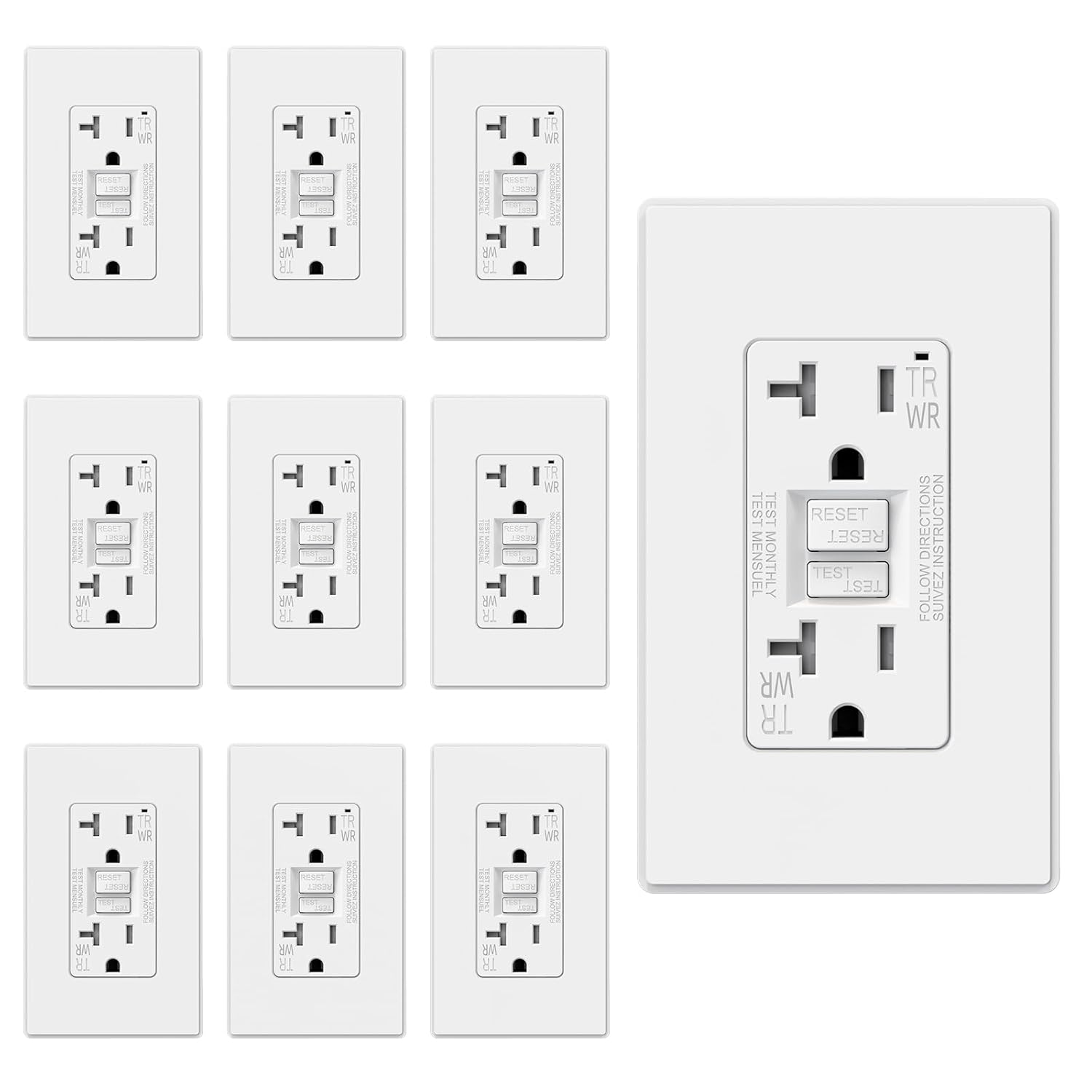 ELEGRP GFCI Outlet Outdoor, 20 Amp Self-Test GFI Electrical Outlet with Thinner Design, Weather & Tamper Resistant GFCI Receptacle, Ground Fault Receptacle w/Wall Plate, UL Listed, Matte White,10 Pack
