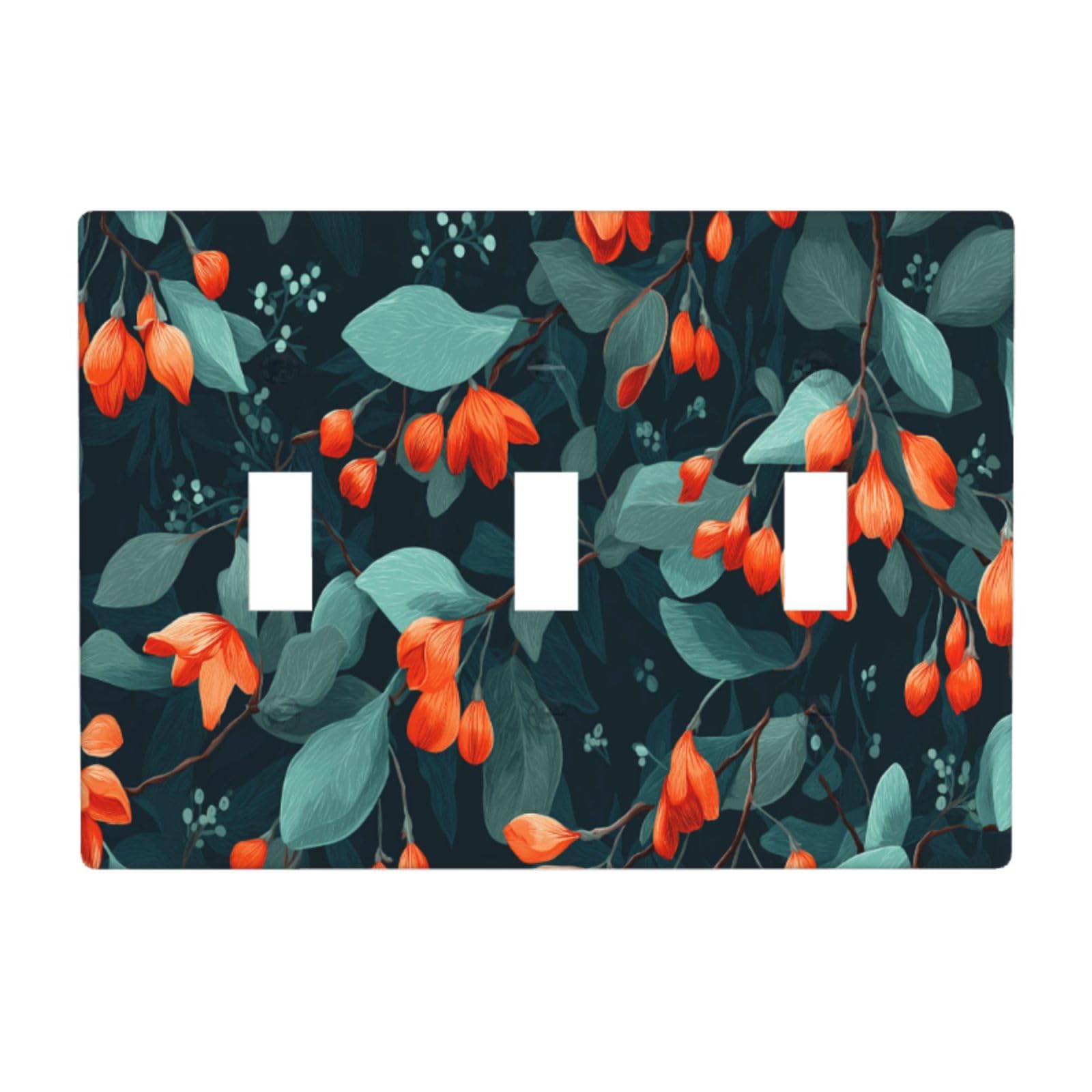 Orange Flowers with Leaves Light Switch Covers 3 Gang Triple Toggle Wall Plate Switchplate Electrical Faceplate for Bathroom Kitchen Bedroom Decor