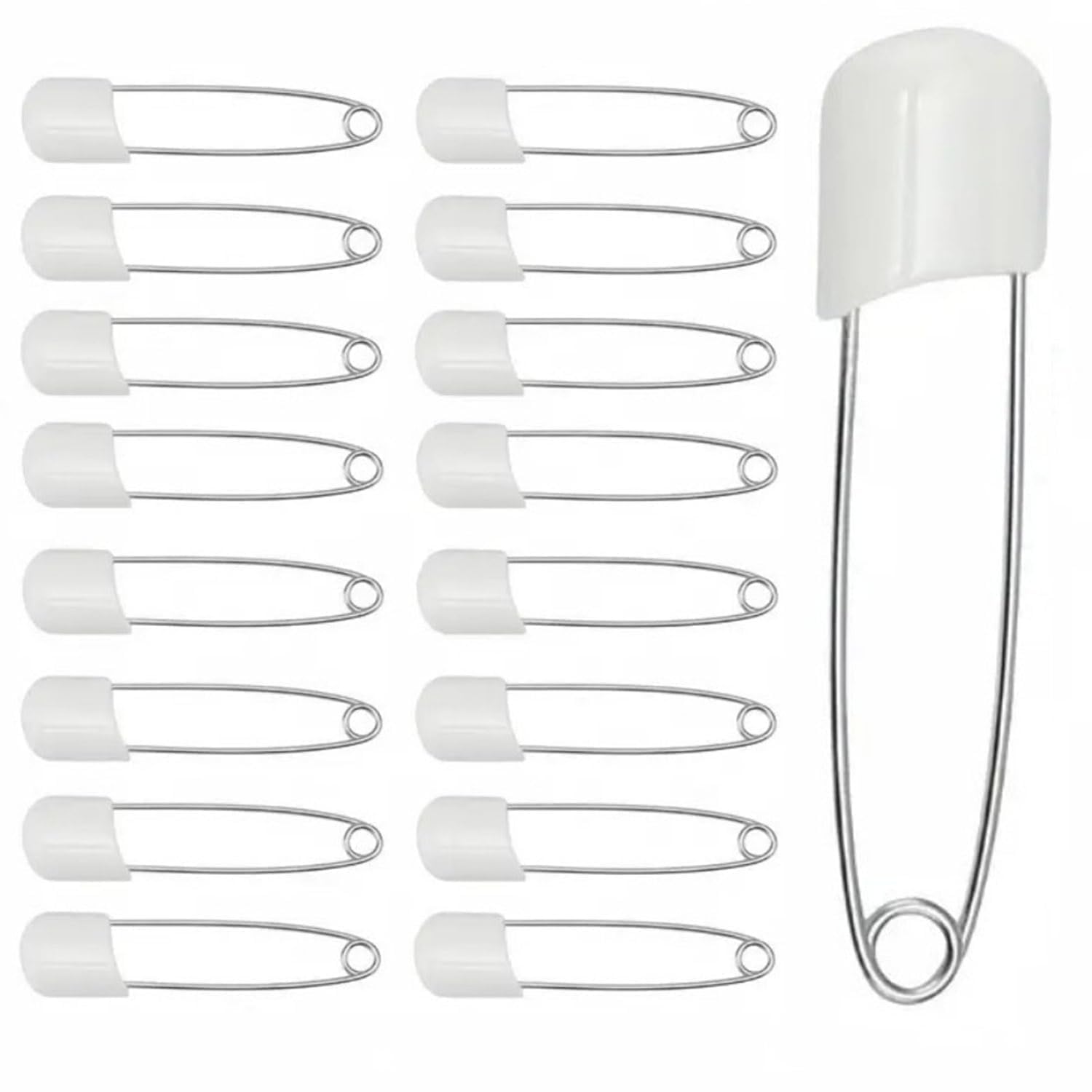 20pcs Child safety pins, White, 5.5cm Long, for Clothes, Nappy Pins with Safety Lock, Plastic Head safety pins, for Diaper, Dress and Craft Use