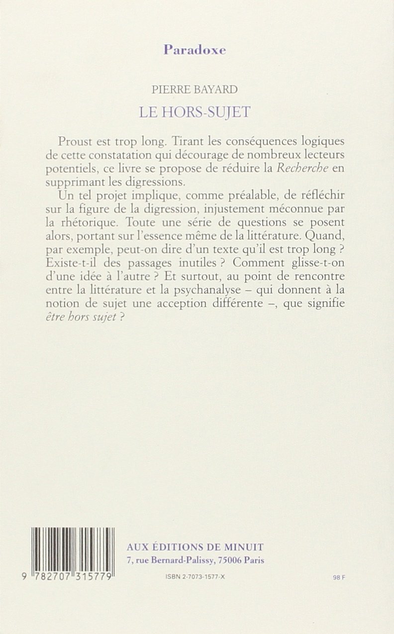 Le hors-sujet: Proust et la digression