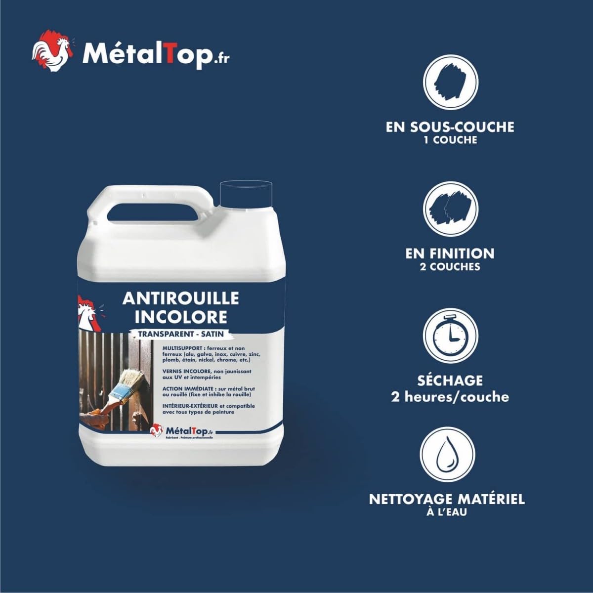 Metaltop Antirouille Incolore 1 L Protection transparente contre la rouille pour métaux