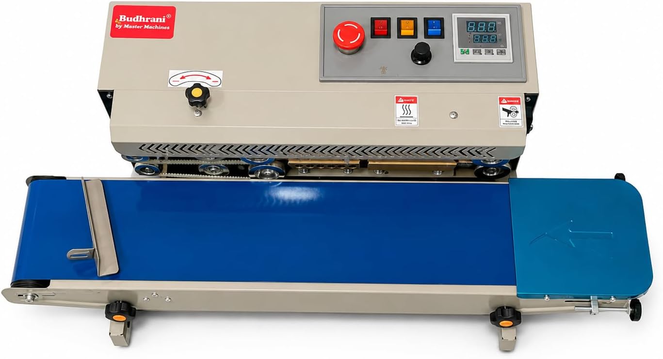 Budhraniยฎ by MASTER MACHINES Heavy Duty Continuous MS Horizontal Band Sealer Deluxe Model, Automatic Band Sealing Machine, Automatic Packaging Machine 1 Year Warranty MM-55
