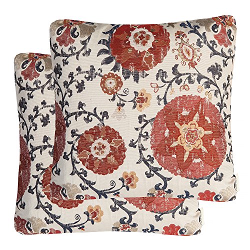 Mika Home Pack Of 2 Jacquard Circle Floral Throw Pillow Shell Vintage Cushion Cover For 20X20 Inserts Cream Red #TOP1