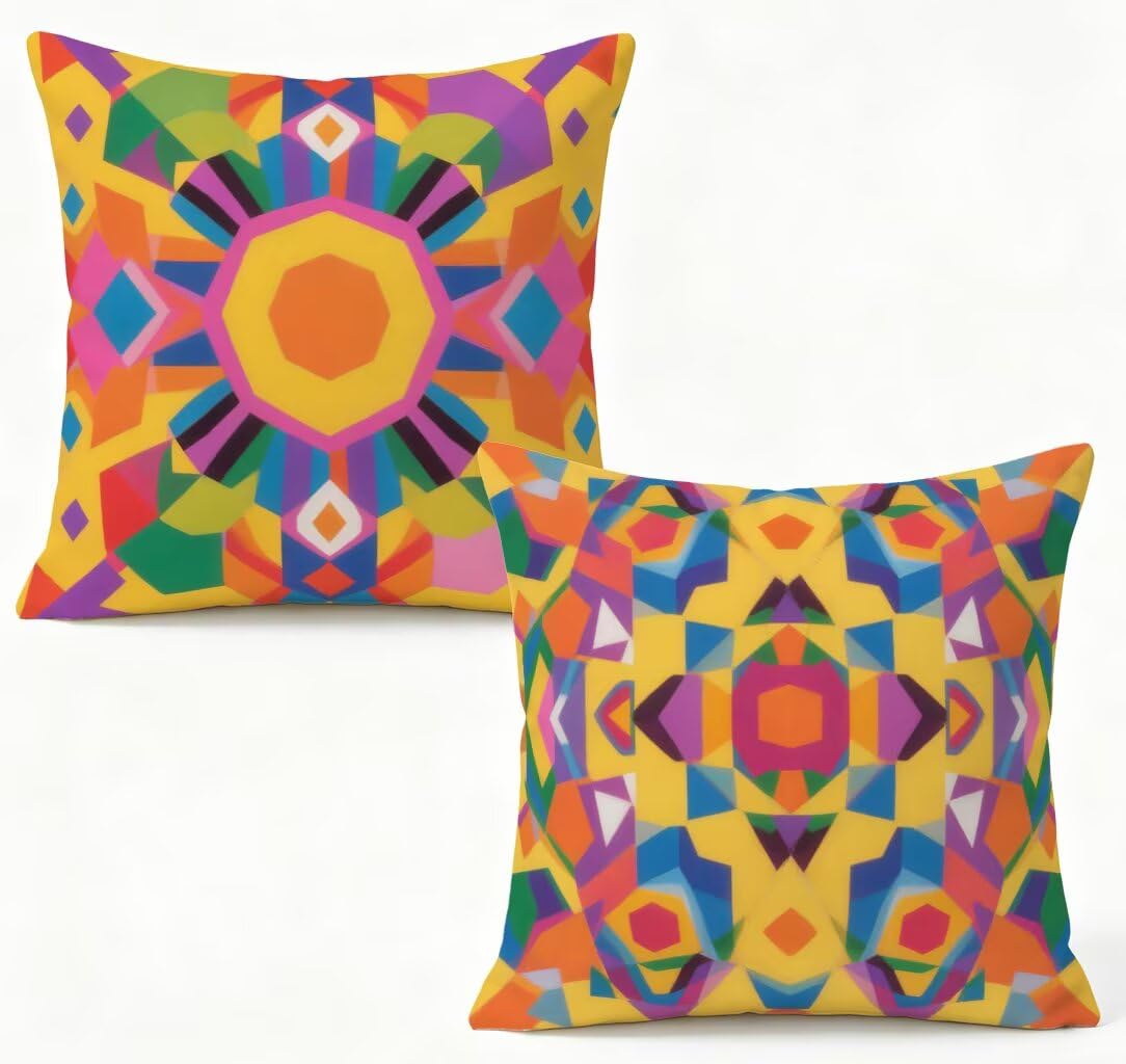 Funda de Almohada 70 x 70 Juego de 2 Cojines Sofa Amarillo, Funda Cojín 70x70 cm Cojines Cama Bohemia Decorative Pillows Lino Impresión HD a Doble Cara para Decoracion Hogar, Regalos Mujeres 6-YH8801
