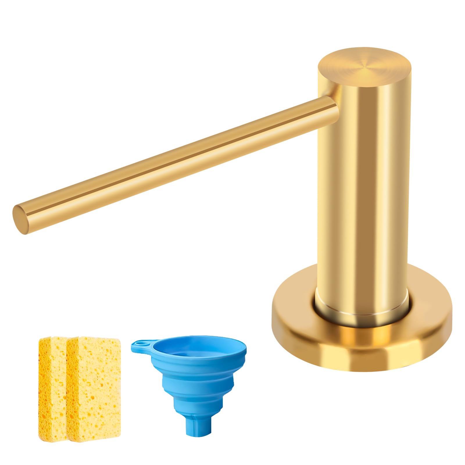 Dispensador de jabón para platos, fregadero de cocina, boquilla larga, bomba dispensadora de jabón, repuesto desde la parte superior, cabezal de bomba de metal con botella líquida grande de 17 onzas,