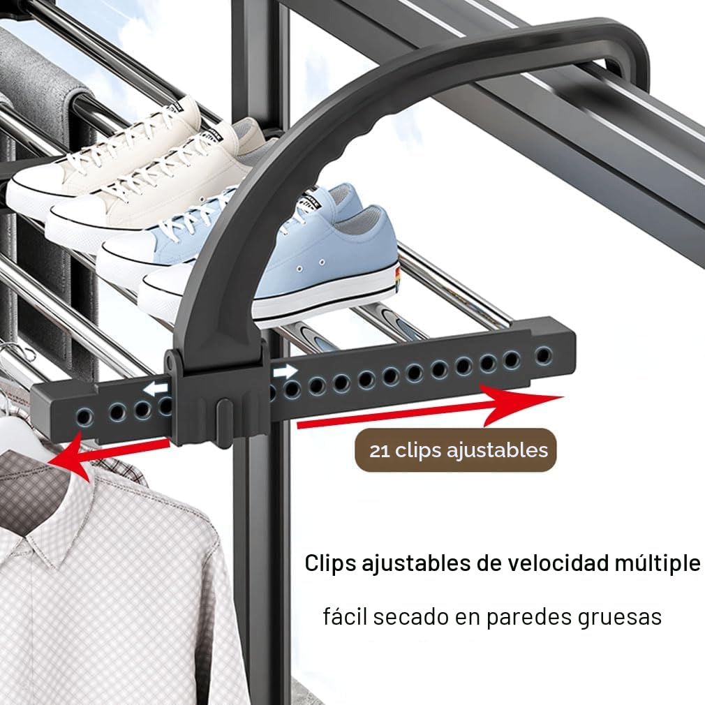 johgee tendedero para radiador, 64-110 cm tendedero extensible para balcón, 6,6 m de longitud de lino seco, multifuncional, torre plegable, secador de radiador