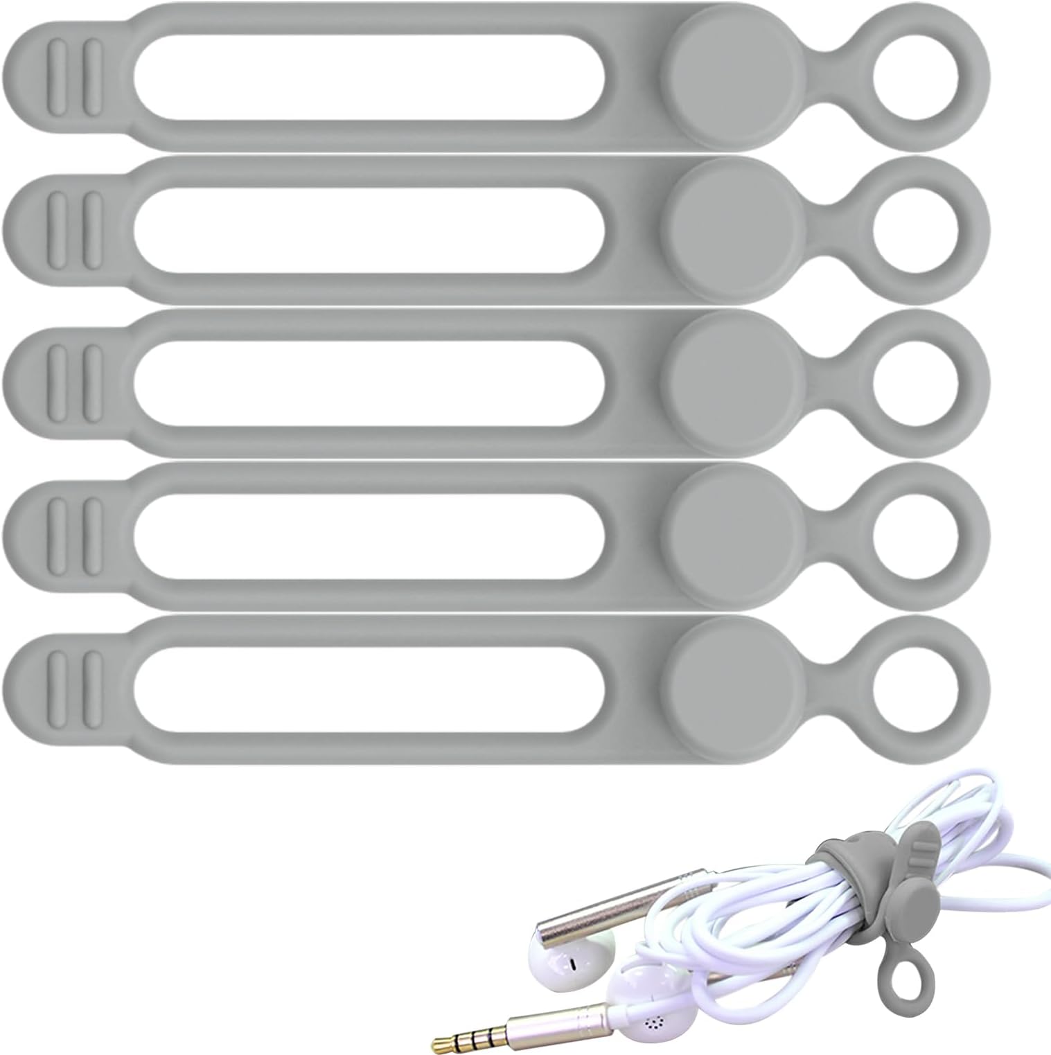 Cord Ties for Electronics | Elastic Cable Wire Ties,5 Silicone Fastener Straps for Storage, Multipurpose Cord Holder, Cable Management Organizer