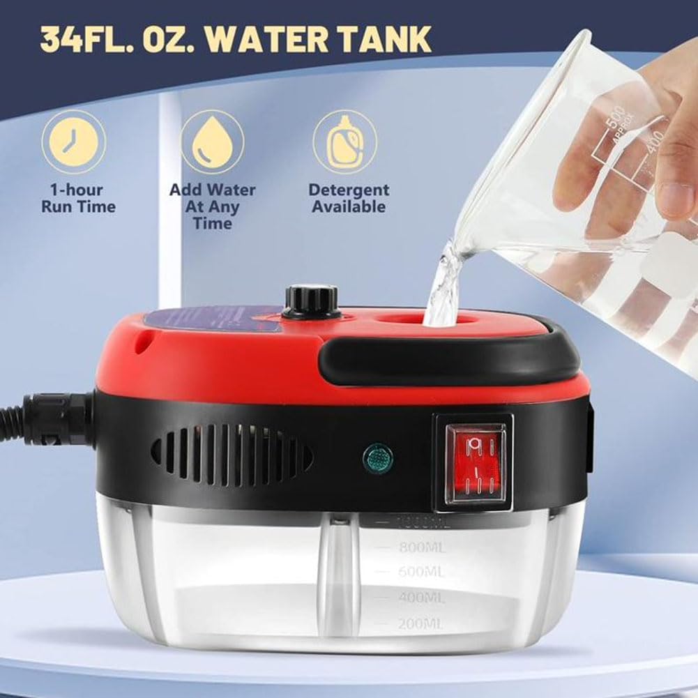 2500w Handheld High-Temperature Pressurized Steam Cleaner, 6-Speed Portable Steamer, 10s Fast Heating, 1.2L Water Tank, for Cleaning Auto Detailing, Furniture, Kitchen, Grout, Floor,Tile (Red)