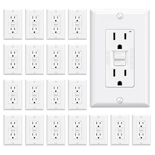 Miniatura 33 de ELEGRP Salida GFCI de 20 amperios, toma eléctrica GFI de auto-prueba con diseño estrecho, receptáculo GFCI con indicador LED, listado UL, blanco,