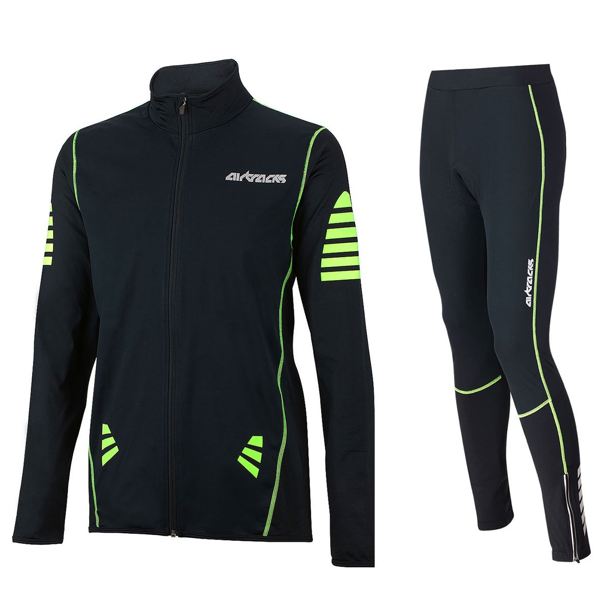 Airtracks Herren Winter Radtrikot Set Pro Windstopper - Thermo Fahrradhose Lang Pro + Thermo Fahrradtrikot Langarm Pro
