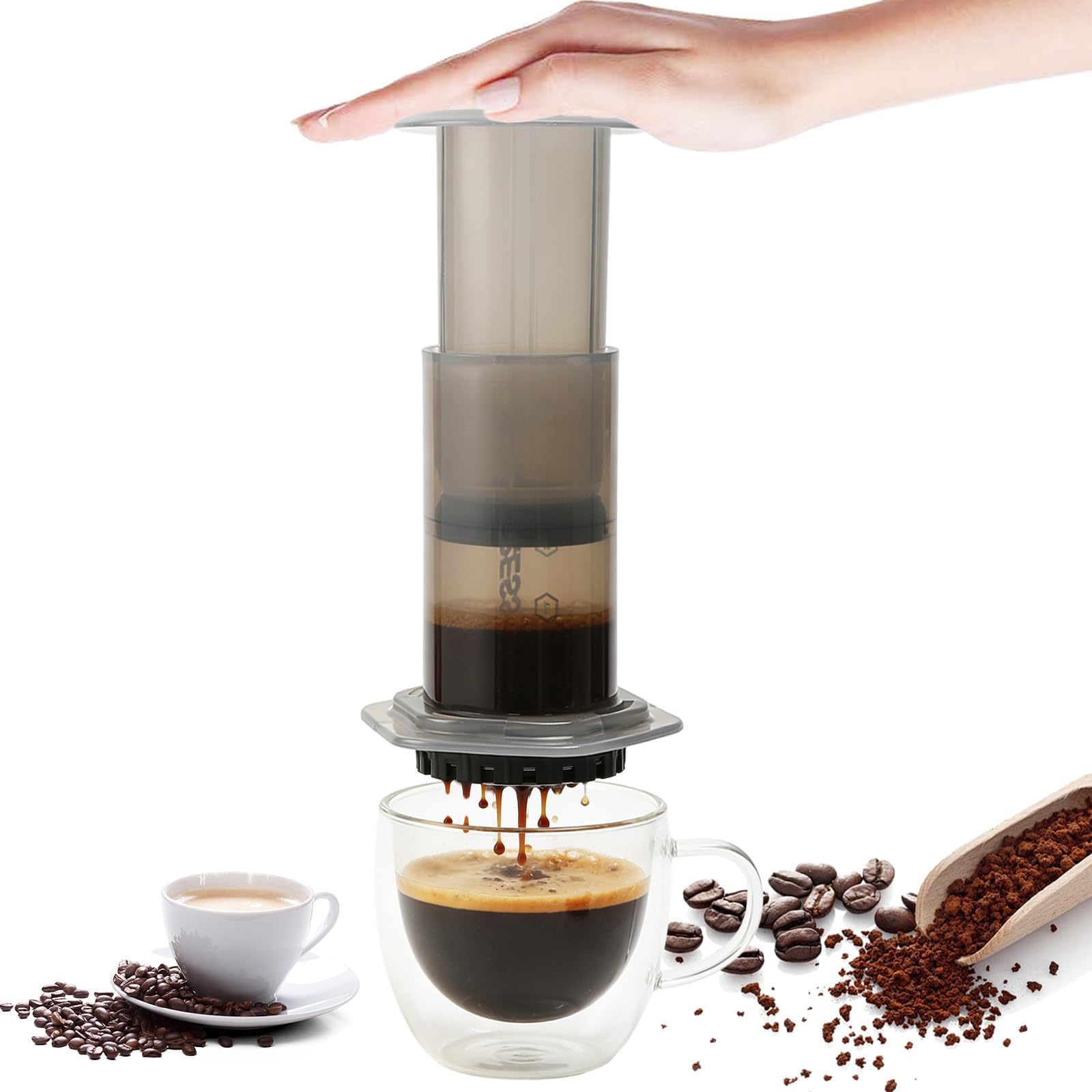 Prensa de café, cafetera y máquina de café espresso, kit de prensa de café portátil de viaje para café molido, método de preparación 3 en 1, combina prensa francesa
