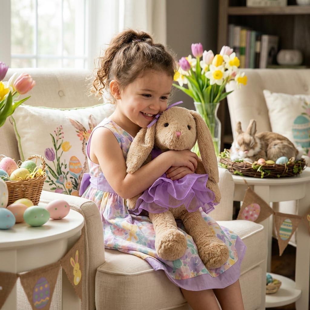 HollyHOME Ballet Bunny Stuffed Animal Plush Rabbit in Gauzy Dress Cute Easter Bunny Doll for Kids 21 inch Purple