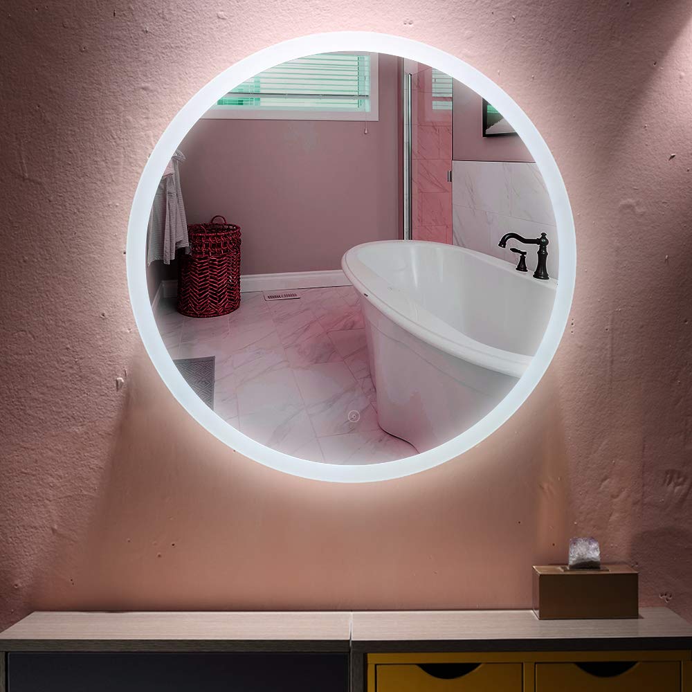 MAYMA 70 * 70cm Espejo Redondo De Baño con Iluminación LED Espejo Cosméticos De Pared Iluminación Iluminación Iluminación con Control De Pulverización,Espejo LED,Antiempañado(Blanco cálido)