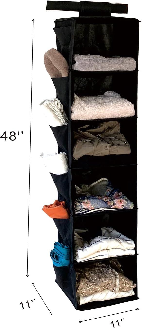 2pcs Home Storage Hanging Closet Organizer,Sweater Organizer with 6 Shelves (Black)