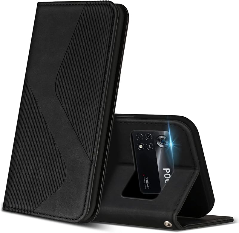 Funda para Xiaomi Poco X4 Pro 5G, Funda Libro de Cuero con Ranura para Tarjeta y Magnético, Wallet Flip Caso Cubierta Case Carcasa para Xiaomi Poco X4 Pro 5G (Negro)