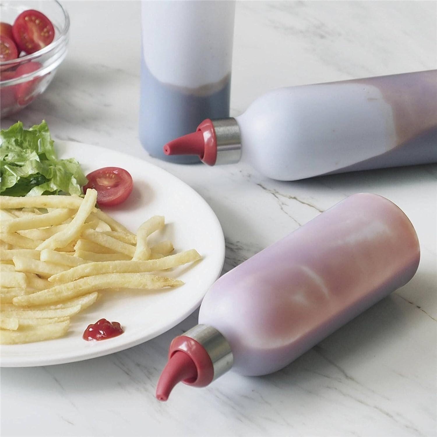 Ketchup Spender 450 Ml Transparente, Leicht Zu Drückende Gewürzspenderflasche Aus Kunststoff Für Die Grillküche, Silikon-Quetschflasche Ölflasche(C)
