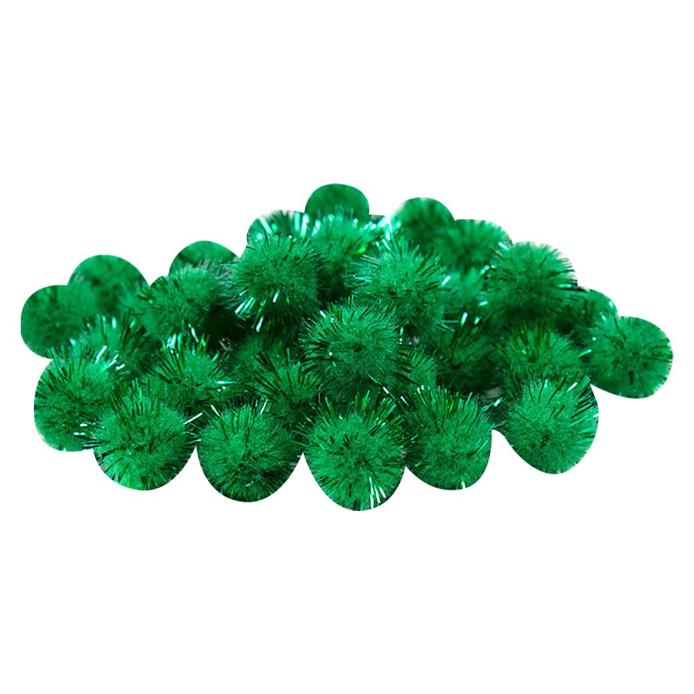 Hugede Green 1.5Cm Small Glitter Pom Poms Fluffy Fuzzy Balls Tinsel Craft Pom Poms Christmas Sparkle Pom Poms Plush Puff Balls For Decoration