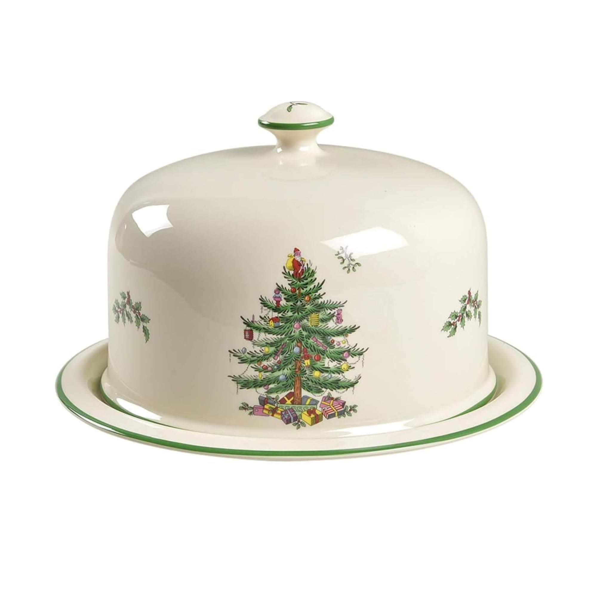 Portmeirion Christmas Tree 2 Piece Serving Platter with Dome Set | Ceramic Serving Set | Holiday Serving Tray for Cakes, Desserts, and Side Dishes | Microwave and Dishwasher Safe