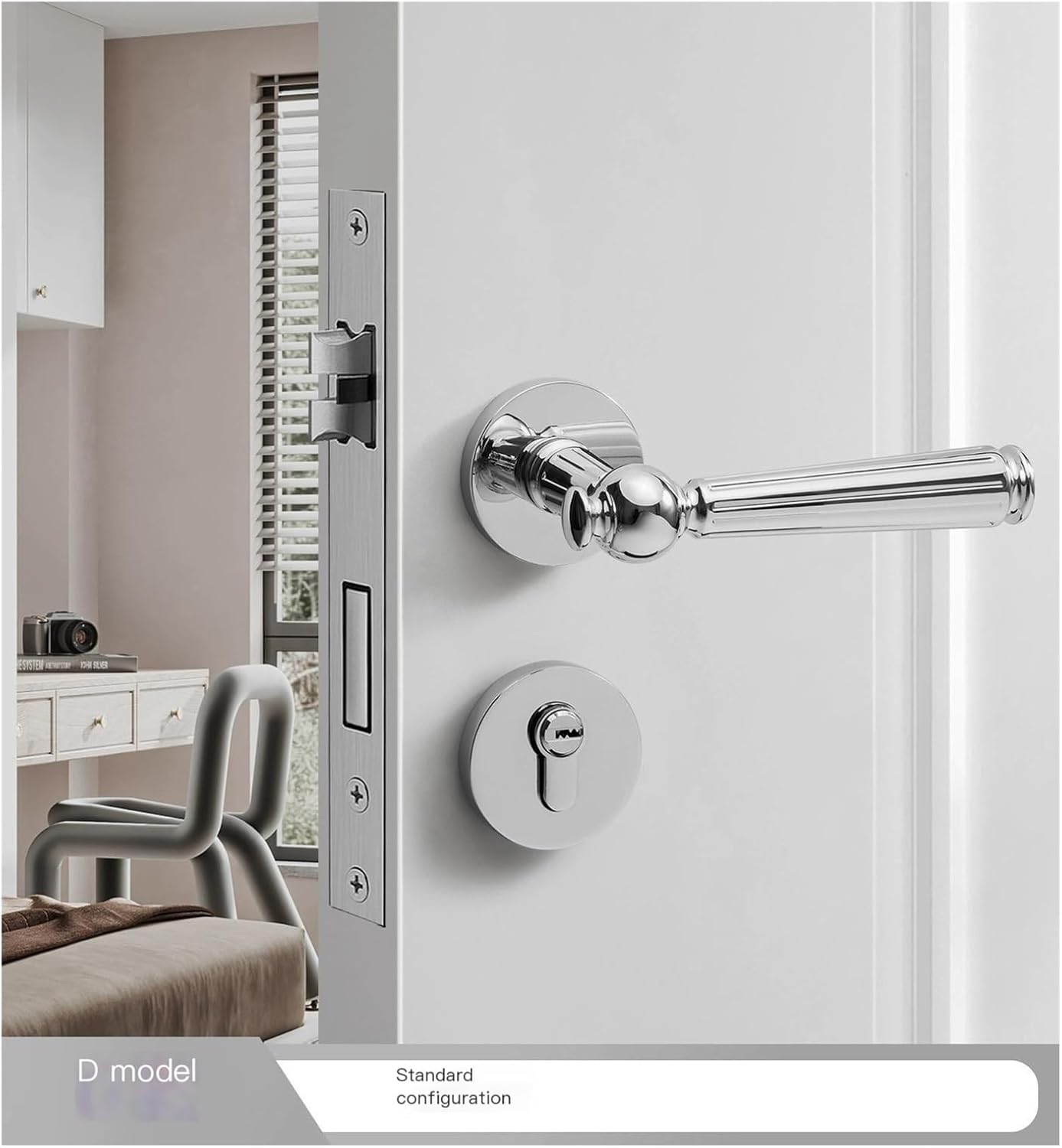 French Bright Silver Split Indoor Light Luxury Nordic Door Handle Set Simple Retro Bedroom Silent Door Lock(D[standardtype])