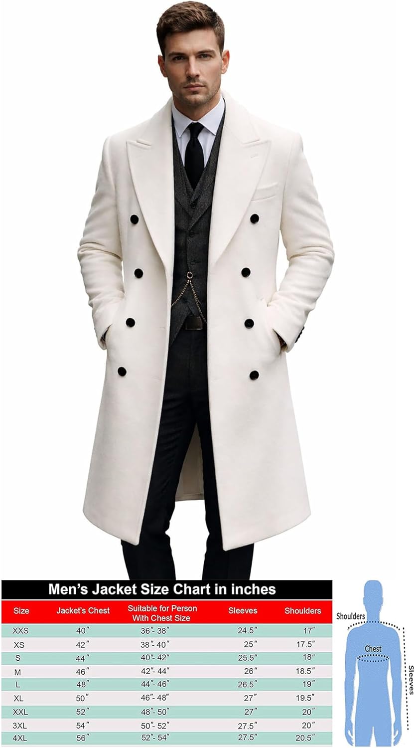 Men’s White Wool Trench Coat – Classic Winter Wool Coat for Men