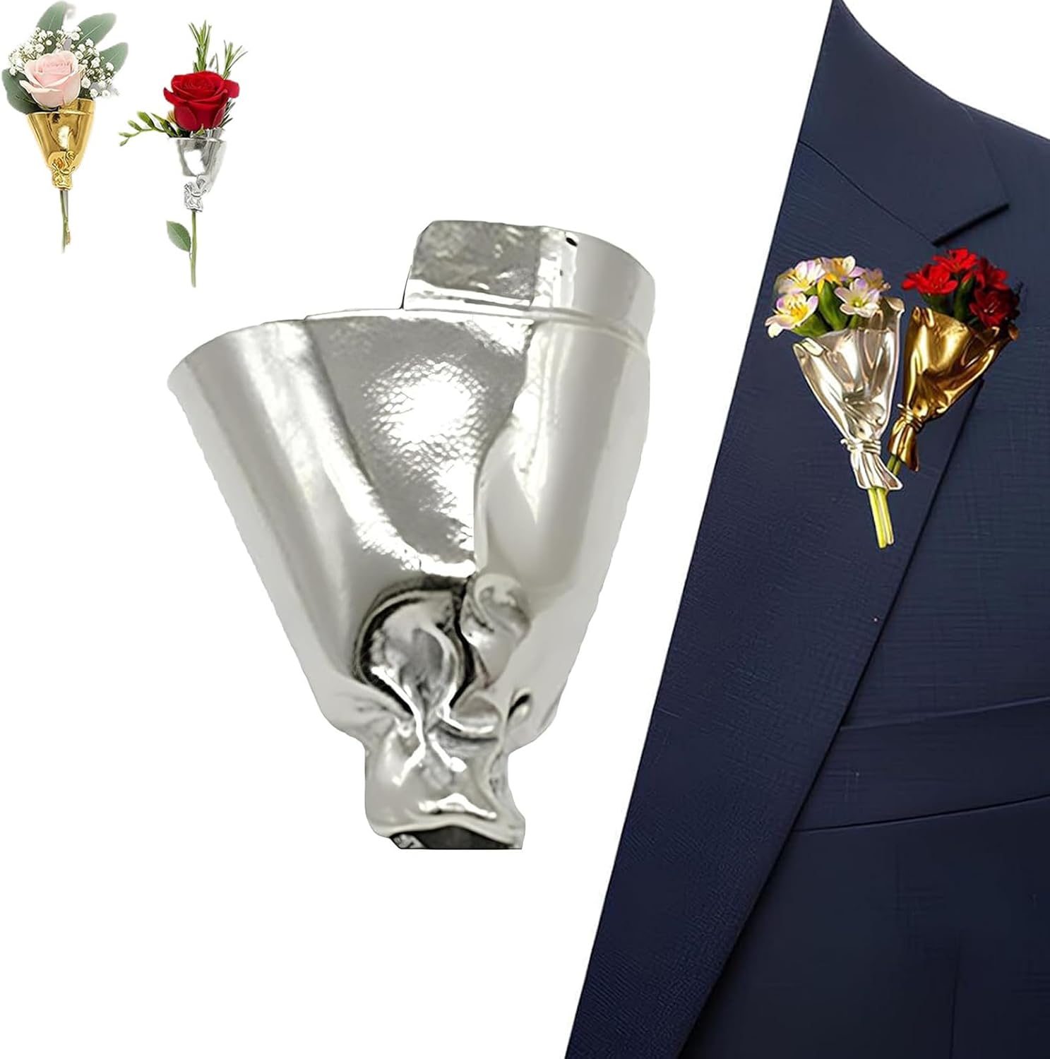 Artful Flower Vase Brooch, Wearable Flower Bouquet Clip, DIY Wearable Flowers Bouquet Brooch Holder Clip, Pins for Flowers Bouquets, for Daily Wear or Party Wedding