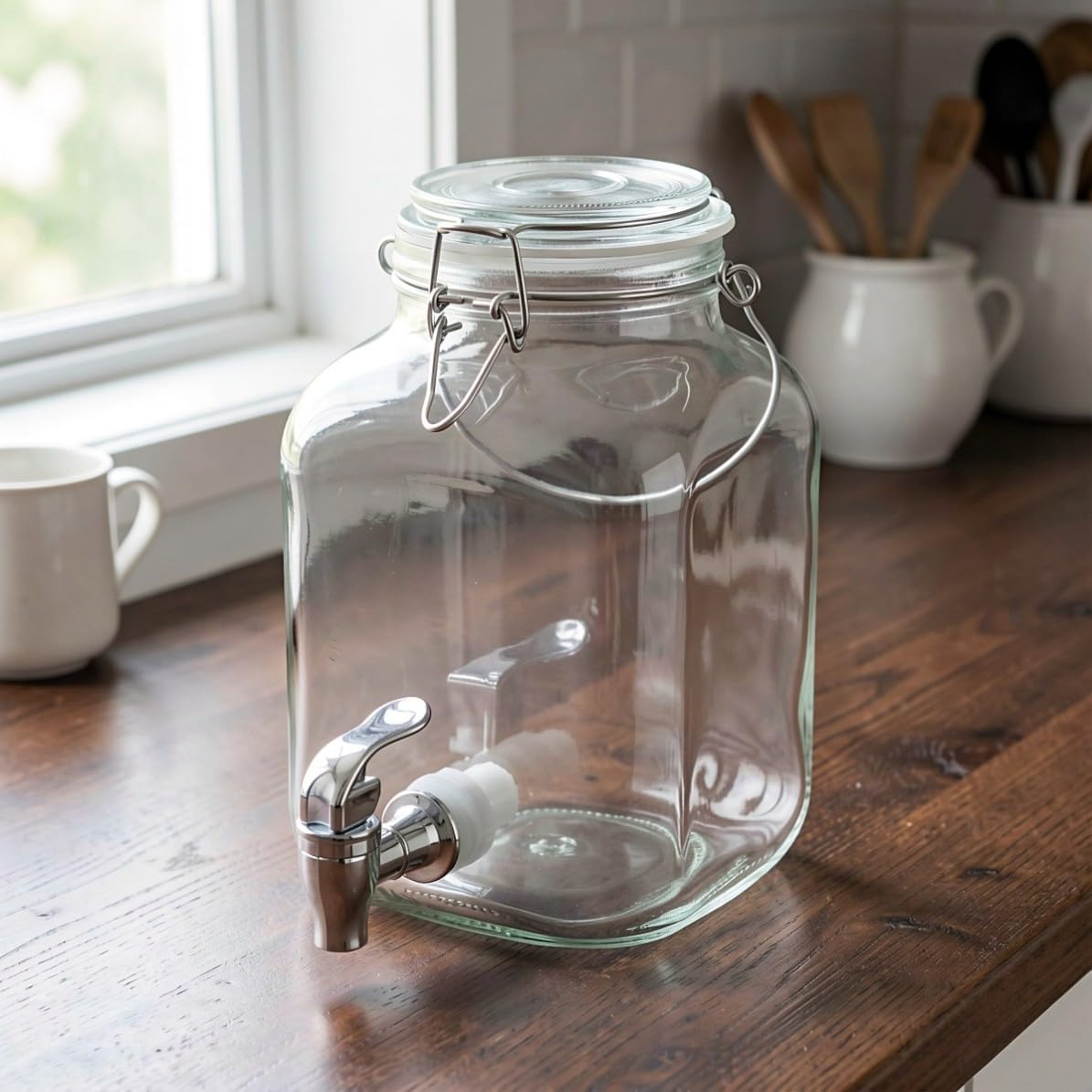 Tarro para Elaborar Vino de Vidrio con Grifo, Boca Ancha, Capacidad 3.8 L