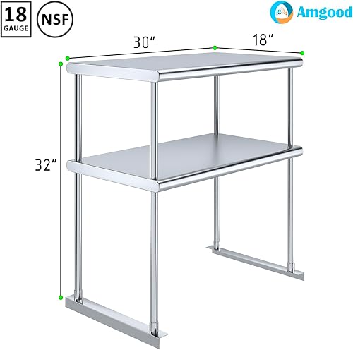 Vista 3 de AmGood Estante Doble Acero Inoxidable NSF - Muchos (30" Largo x 18" Profundo)