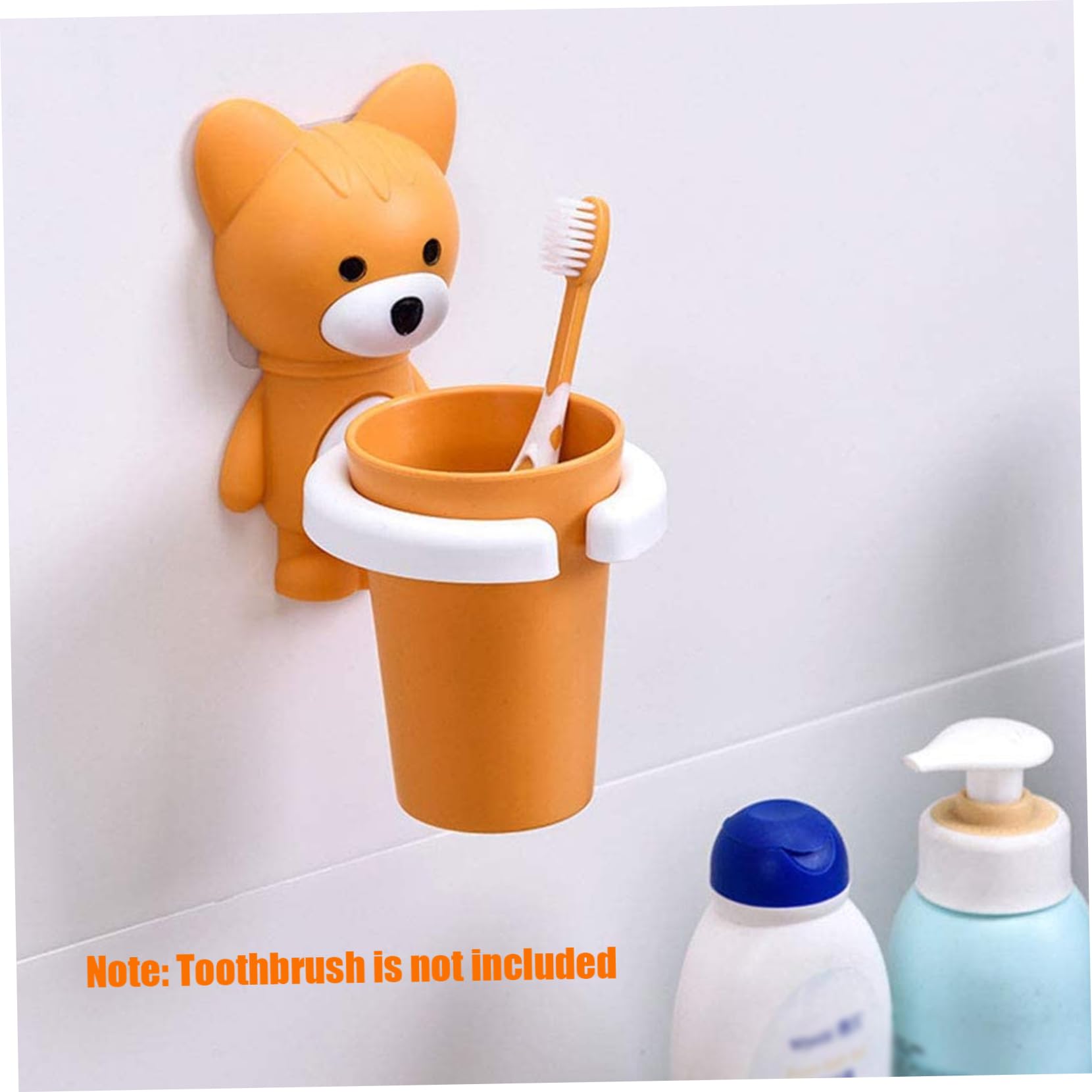 Kinder Zahnbürstenhalter Cartoon Fuchs Wand Hänge Zahnpasta Organizer mit Spülenbecher -Saugnapf für Badezimmer, Zahnbürstenhalter, Kinder Zahnbürstenhalter