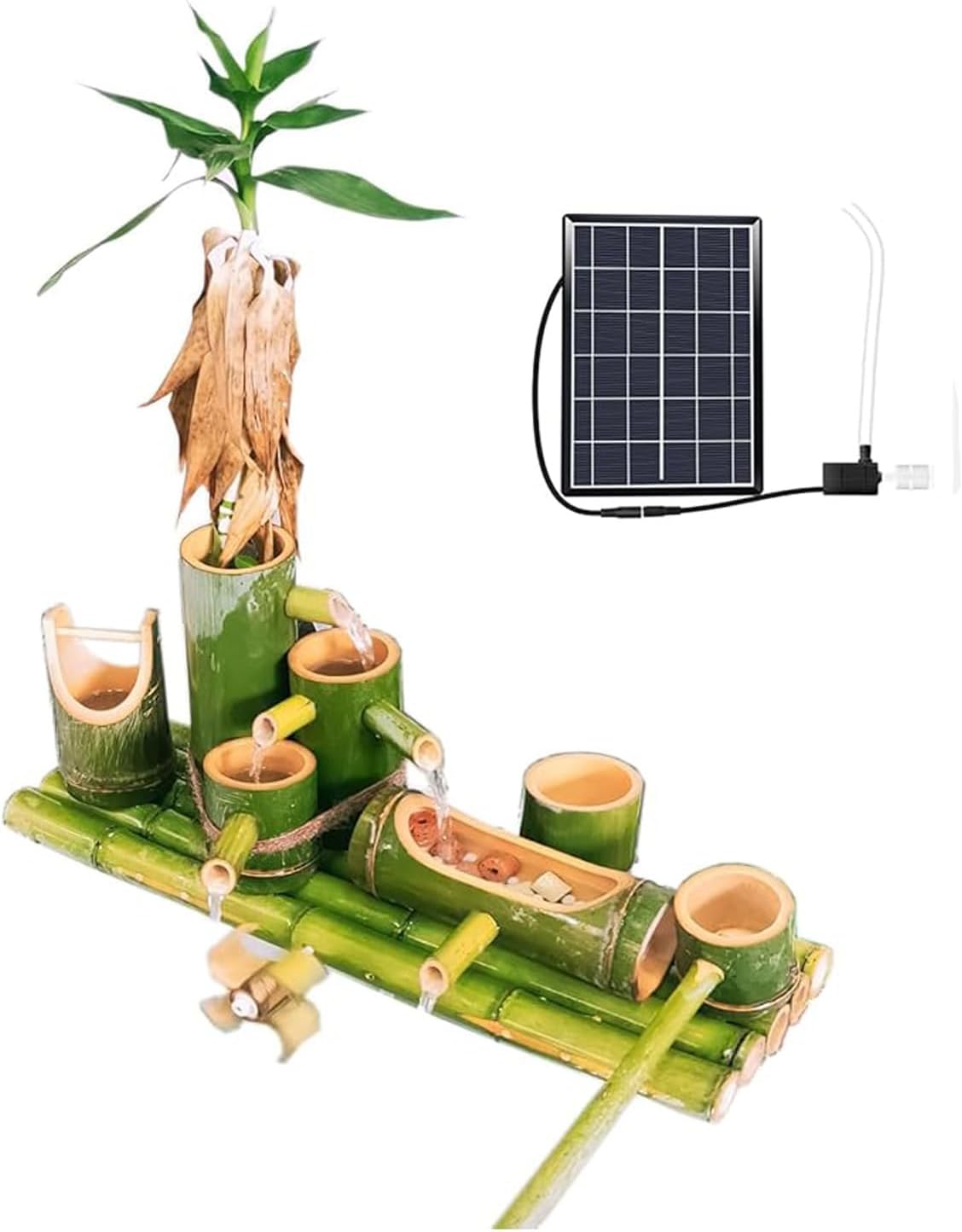 Natural Bamboo Fountain, Solar-Powered Water Feature with Pump, Zen Garden Decoration, Backyard Pond Circulation Fountain for Patio, Balcony, Lawn, Fish Tank,19.7in,19.7in(50cm)